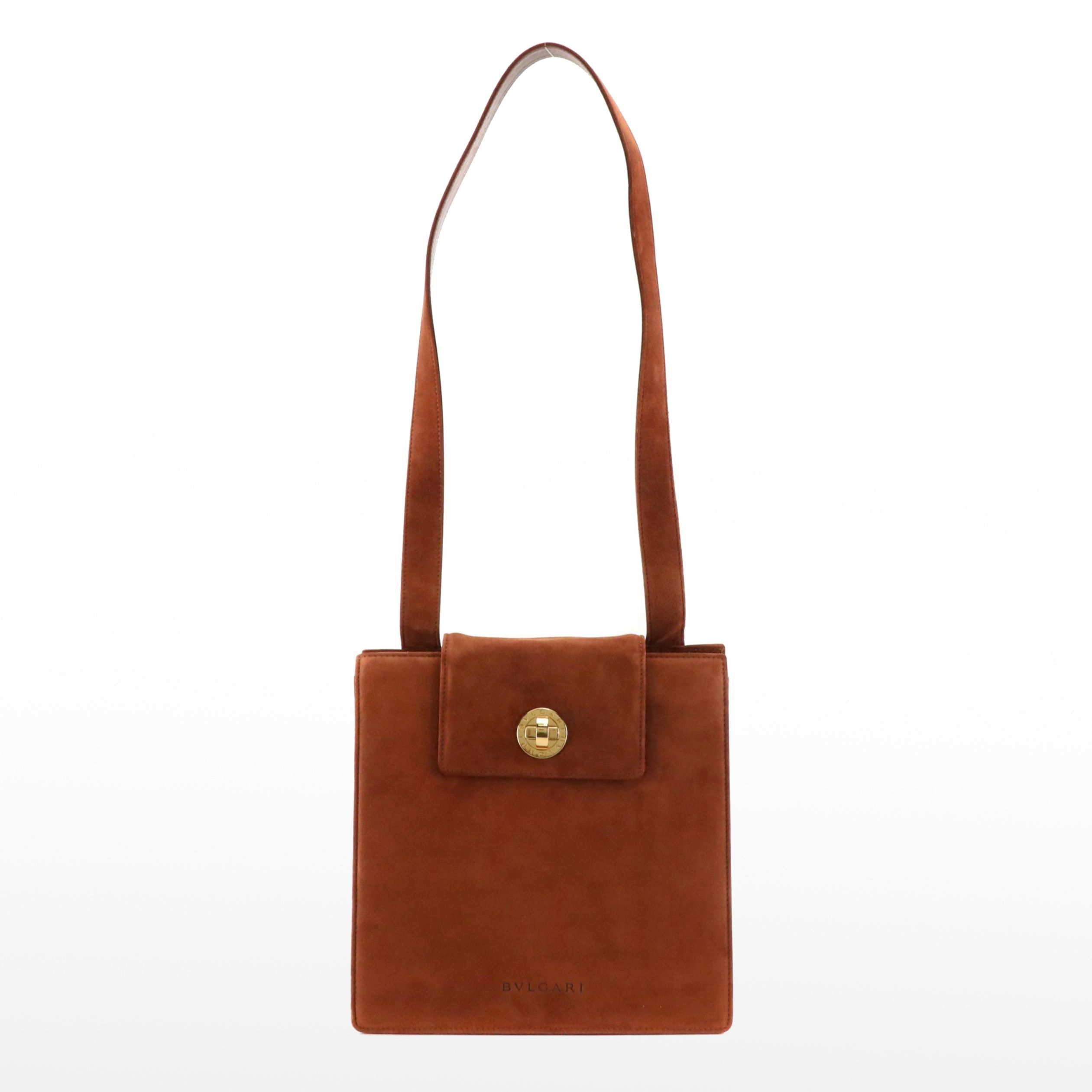 BVLGARI Accordion Shoulder Tote Bag in Brown Suede Leather