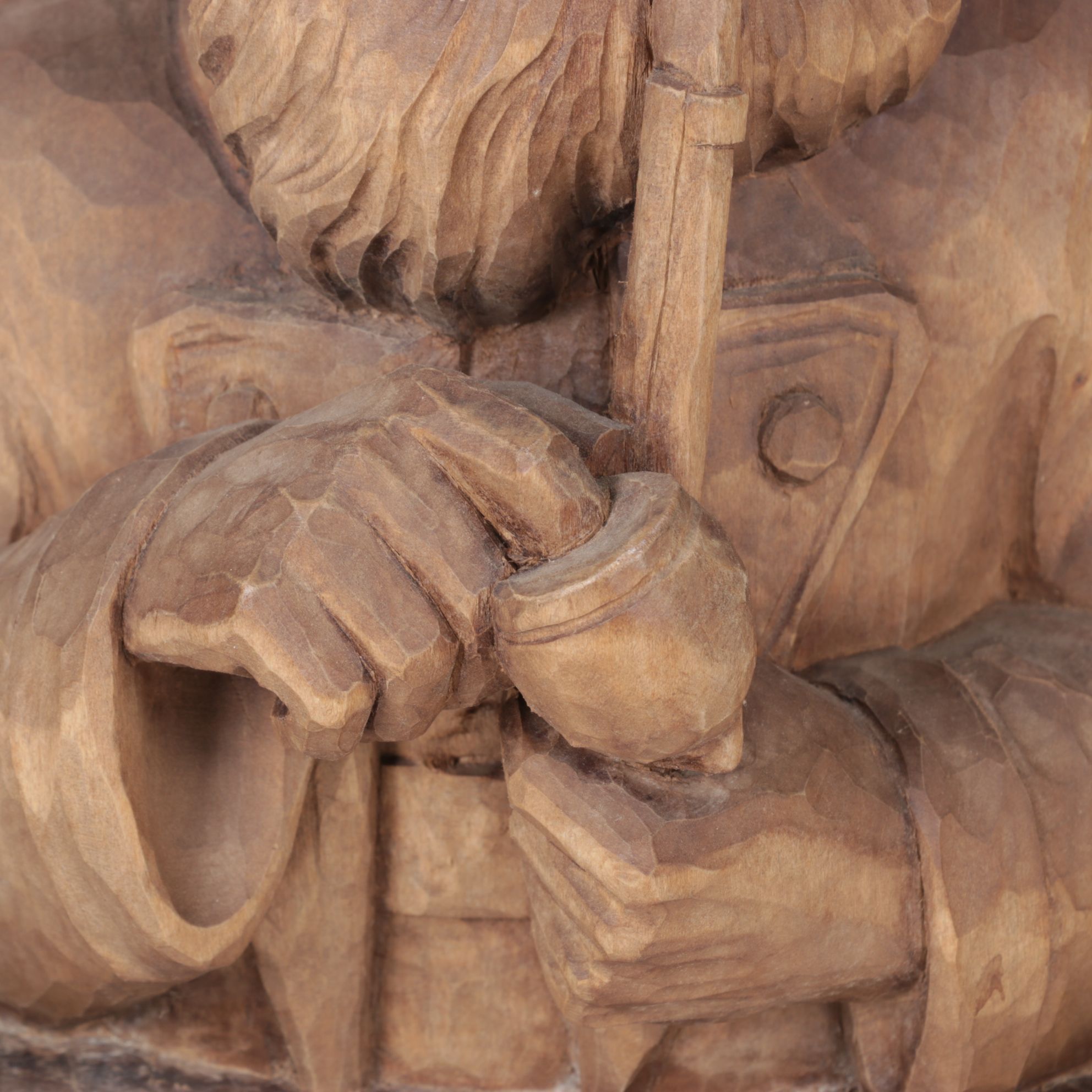 Carved Wood Wall Relief of Man with Tobacco Pipe