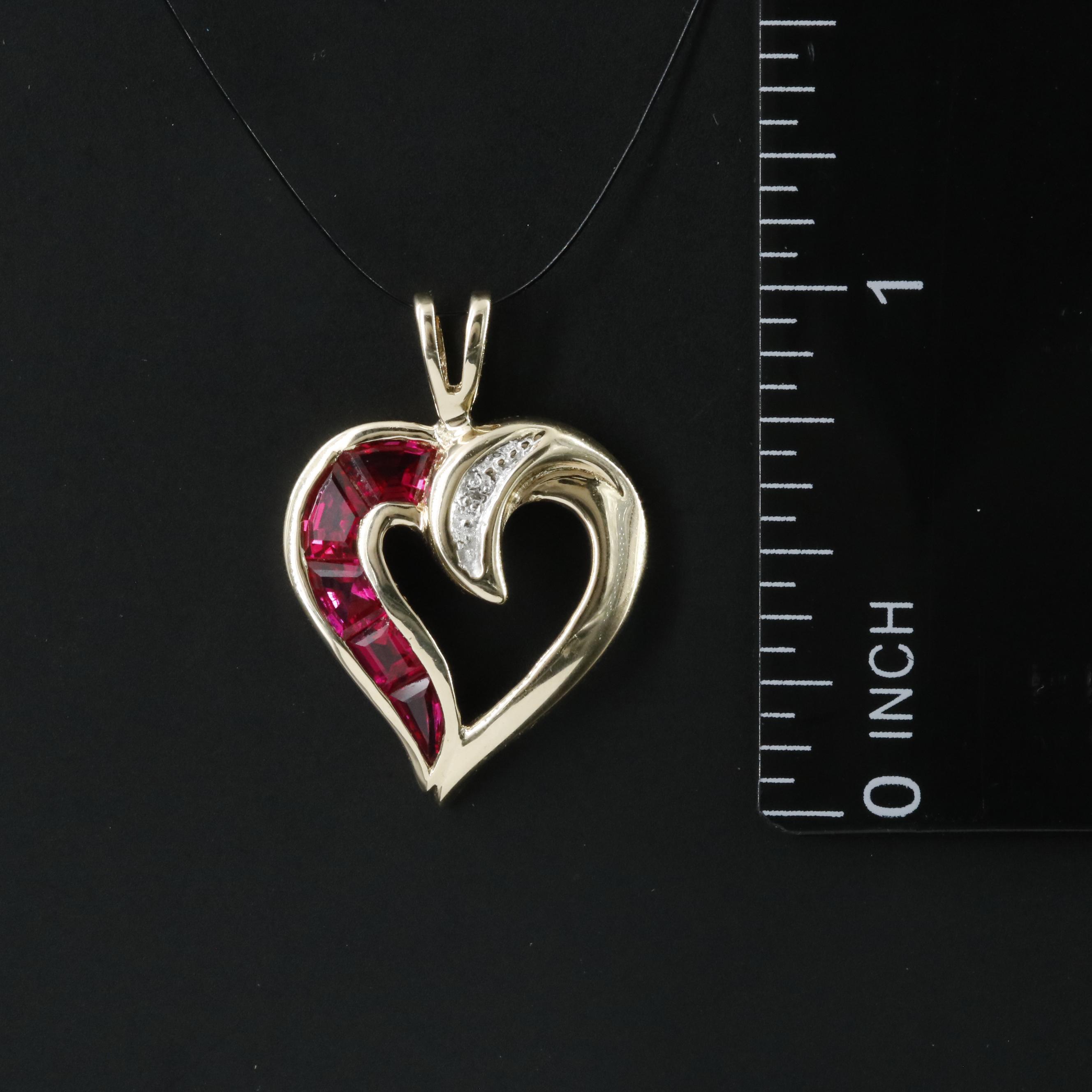 14K Ruby Heart Pendant with Diamond Accent