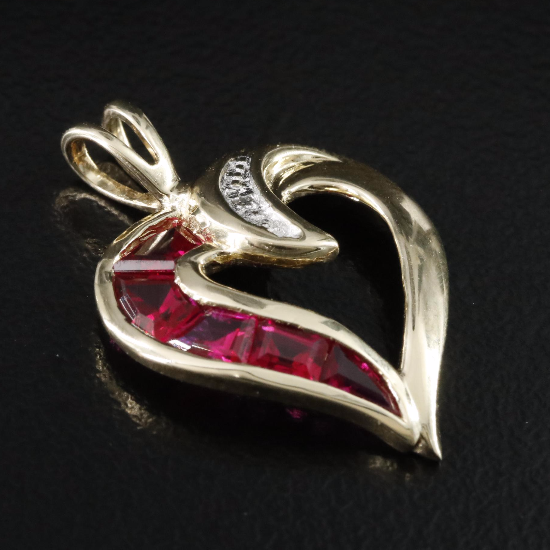 14K Ruby Heart Pendant with Diamond Accent