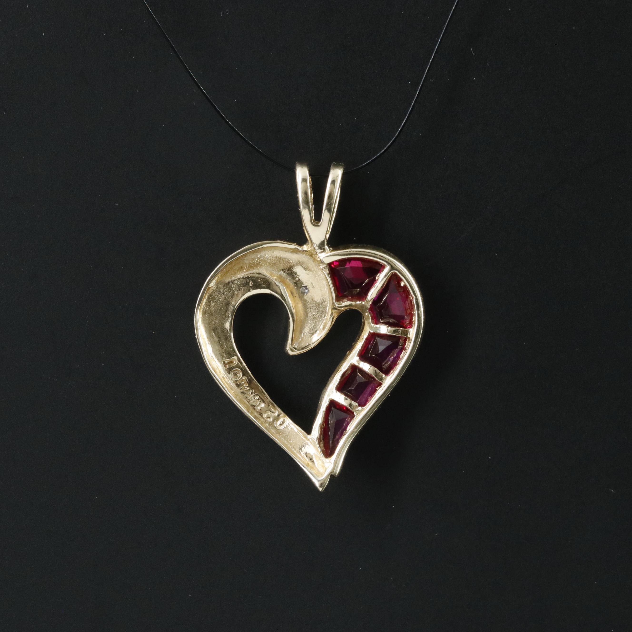 14K Ruby Heart Pendant with Diamond Accent