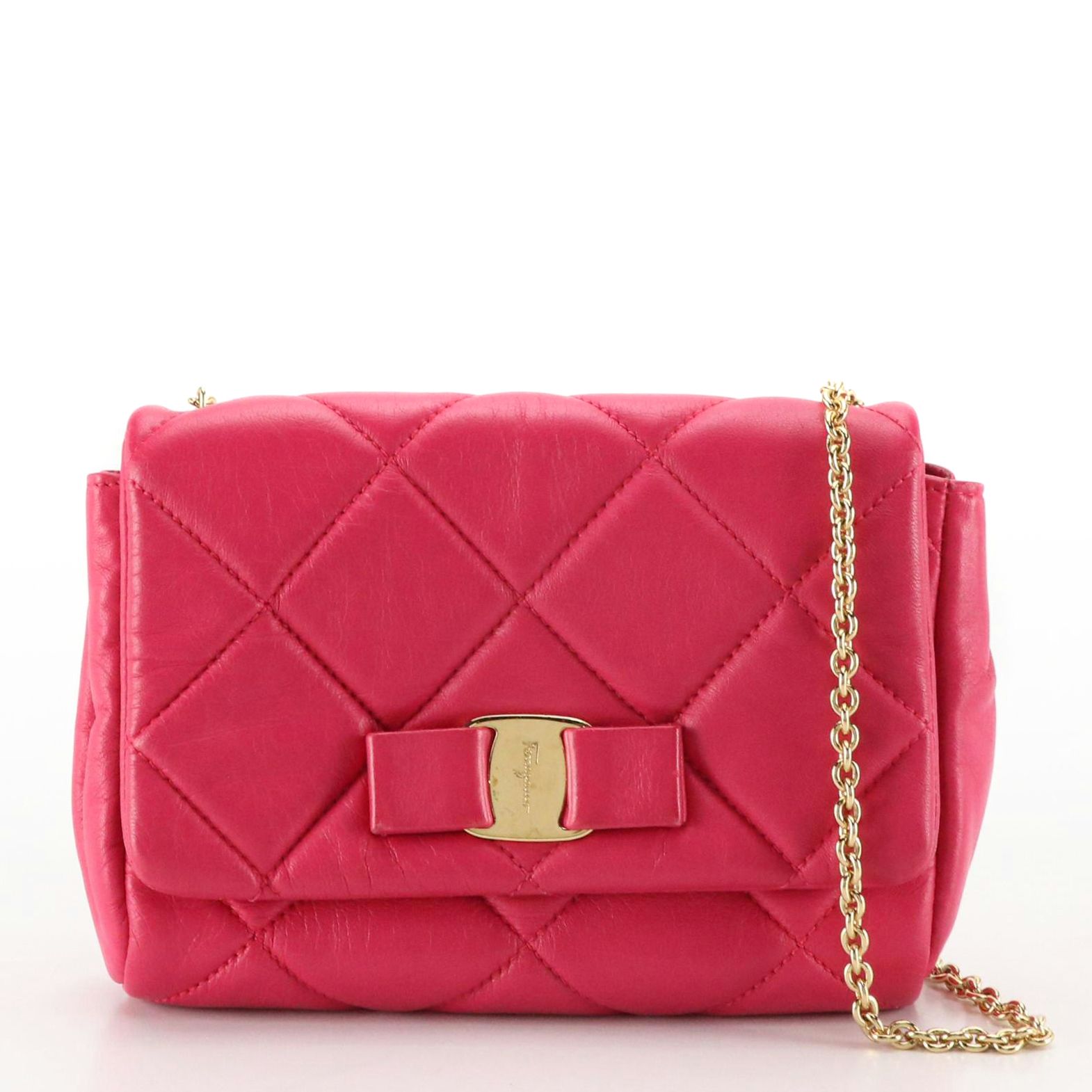 Salvatore Ferragamo Vara Bow Cossbody Bag in Pink Quilted Calfskin Leather