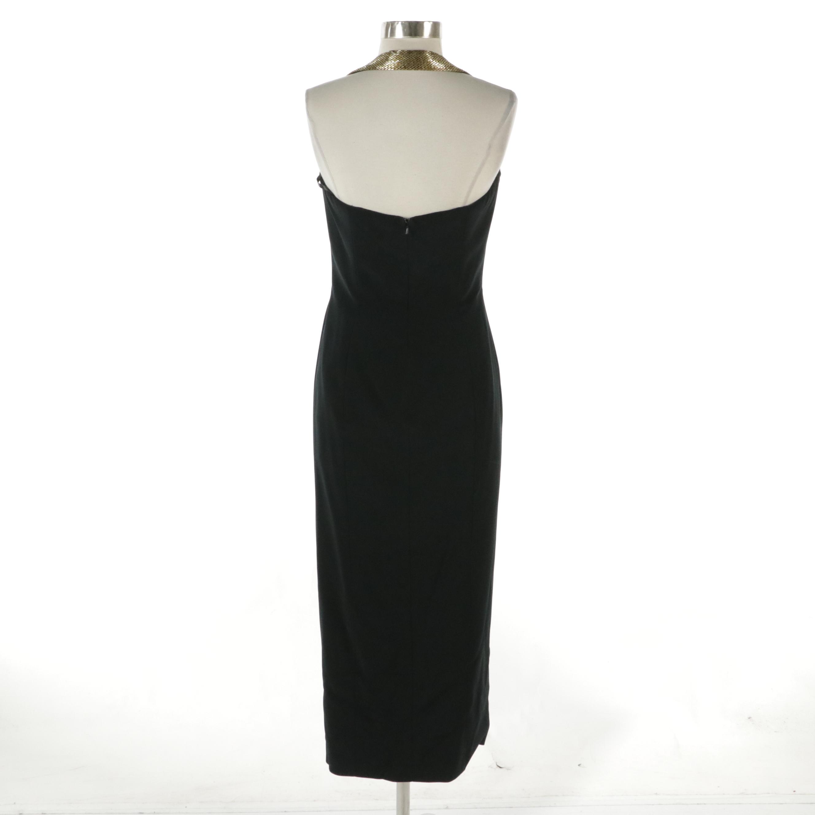 Caché Vintage Beaded Halter Strap Evening Dress