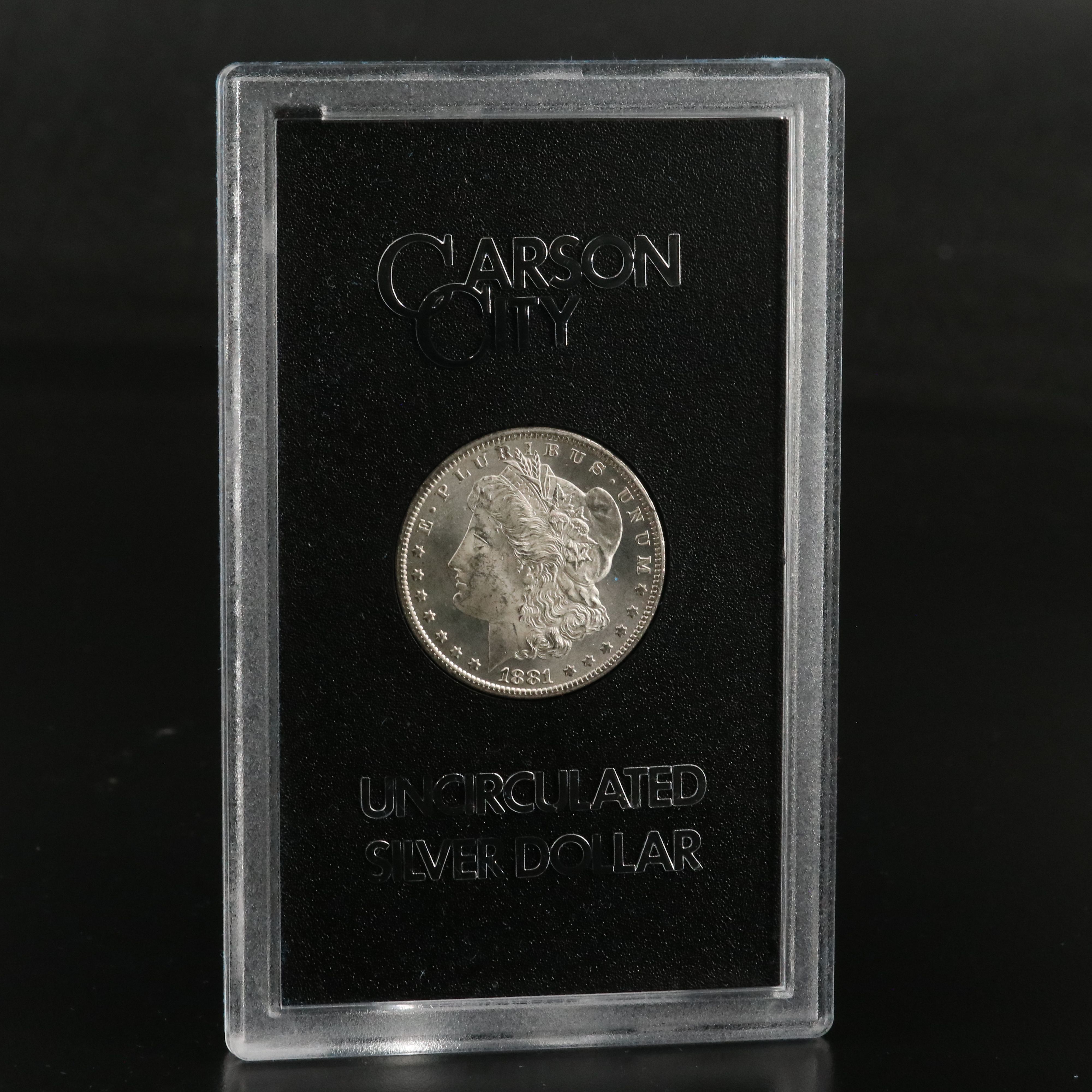 Low Mintage 1881-CC Uncirculated GSA Morgan Silver Dollar.