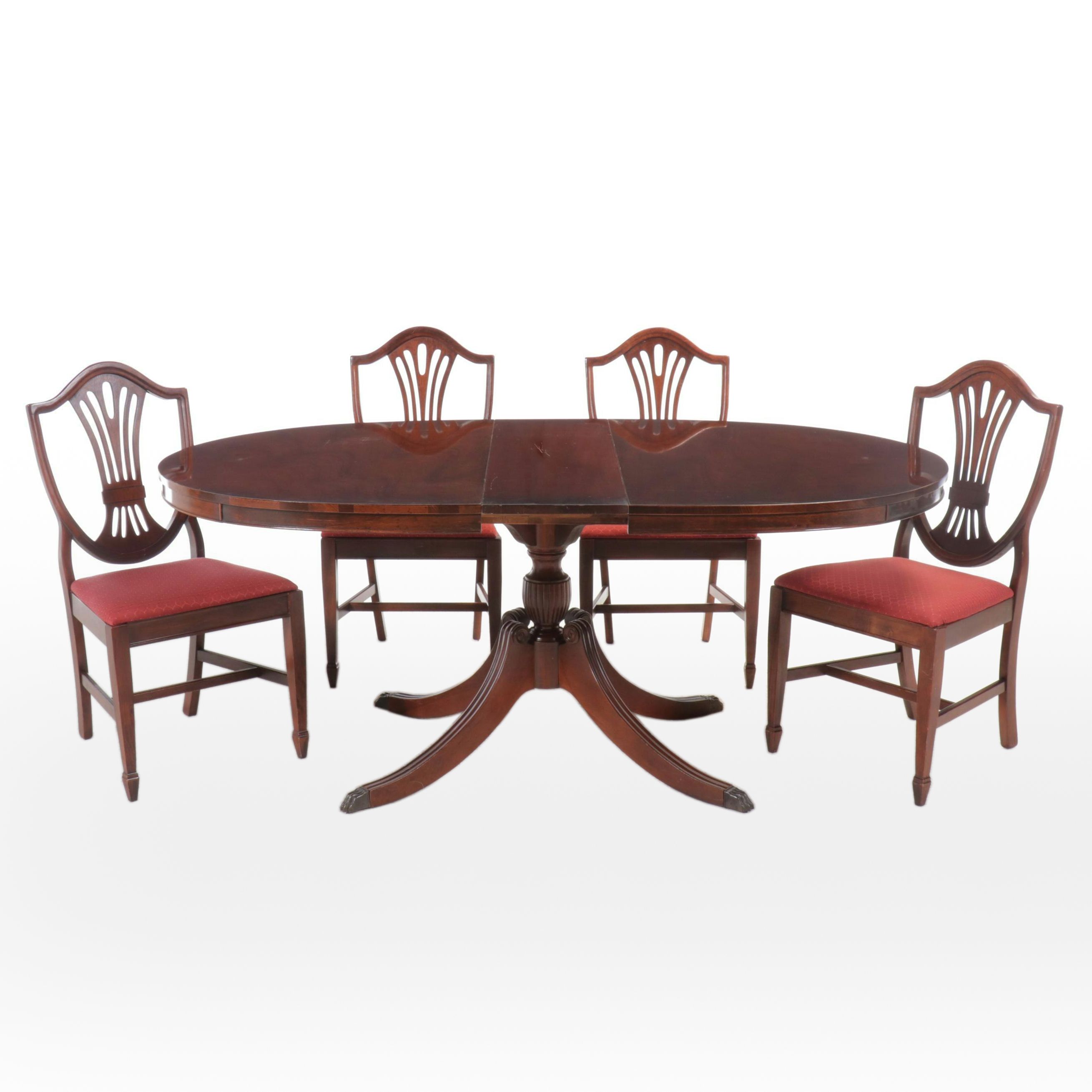 Five Piece Mahogany Dining Set with Shield-Back Chairs, Mid to Late 20th Century