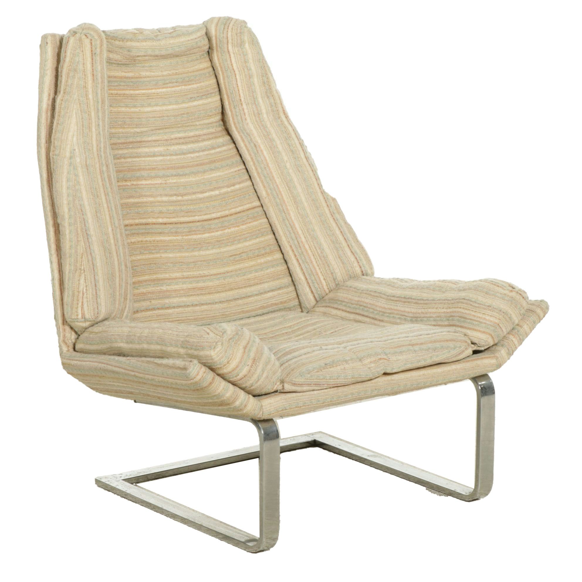 Mid Century Modern Chrome Cantilevered Lounge Chair