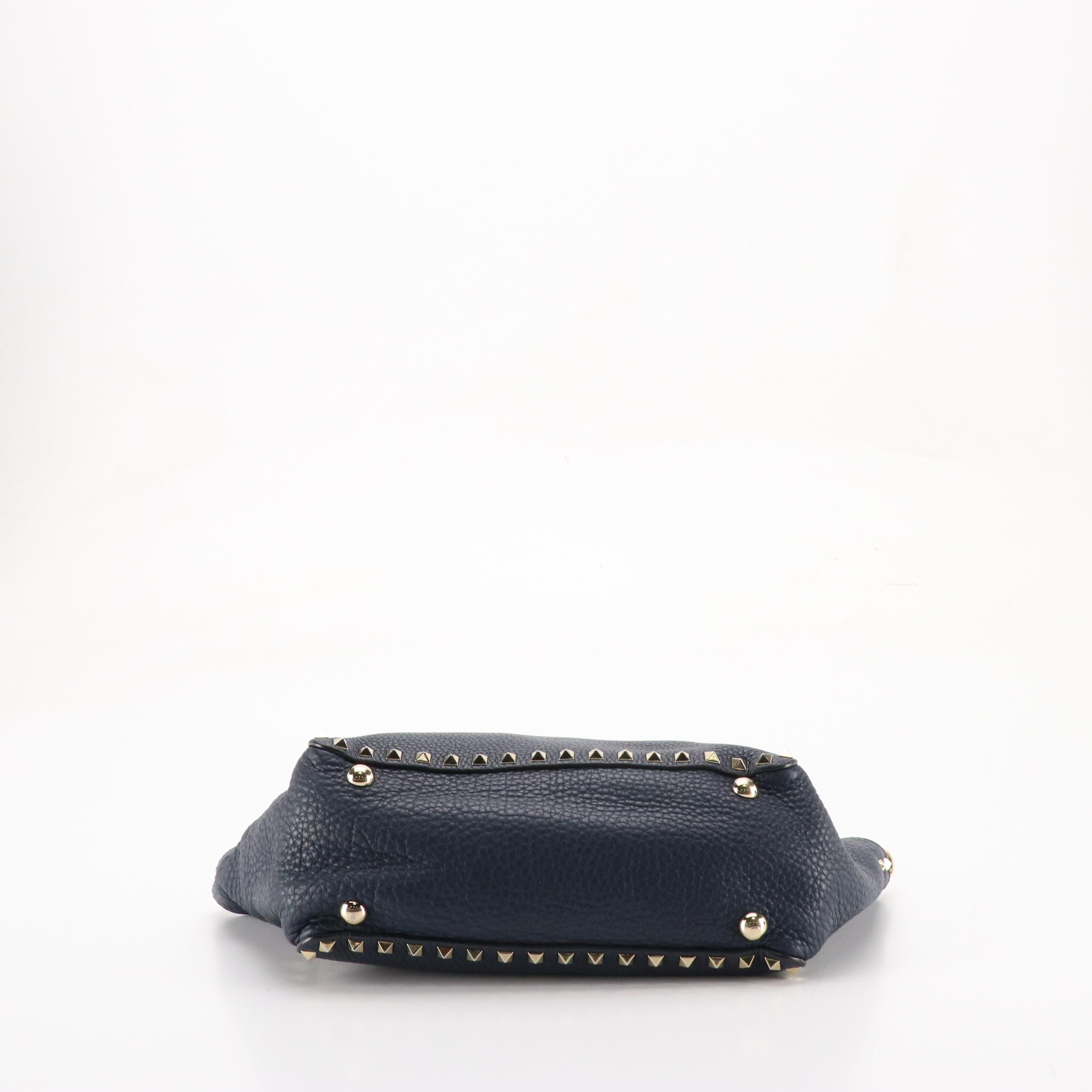 Valentino Garavani Small Rockstud Two-Way Tote in Navy Blue Calfskin Leather