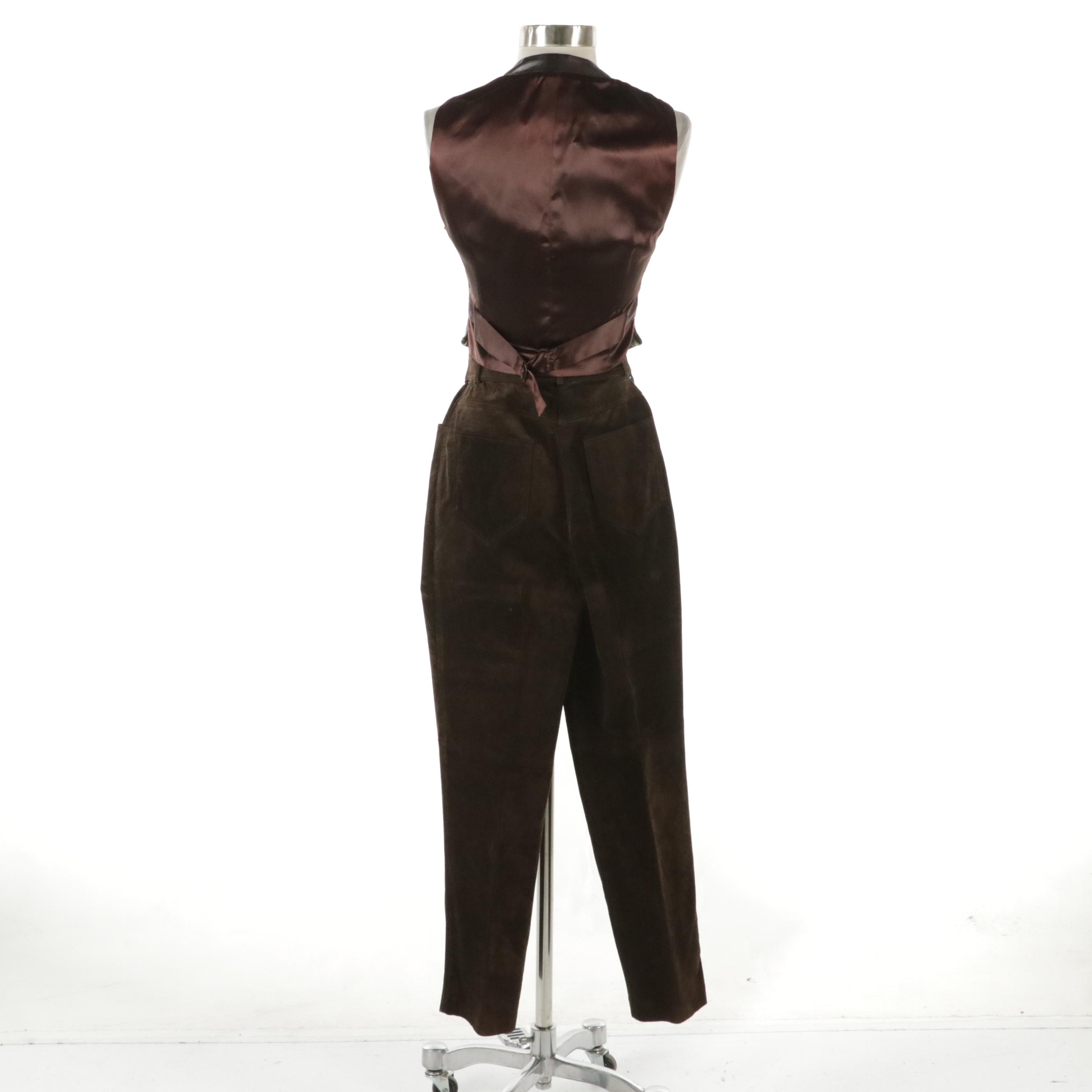 Vintage DKNY Brown Leather Vest with Genny Brown Leather Pants