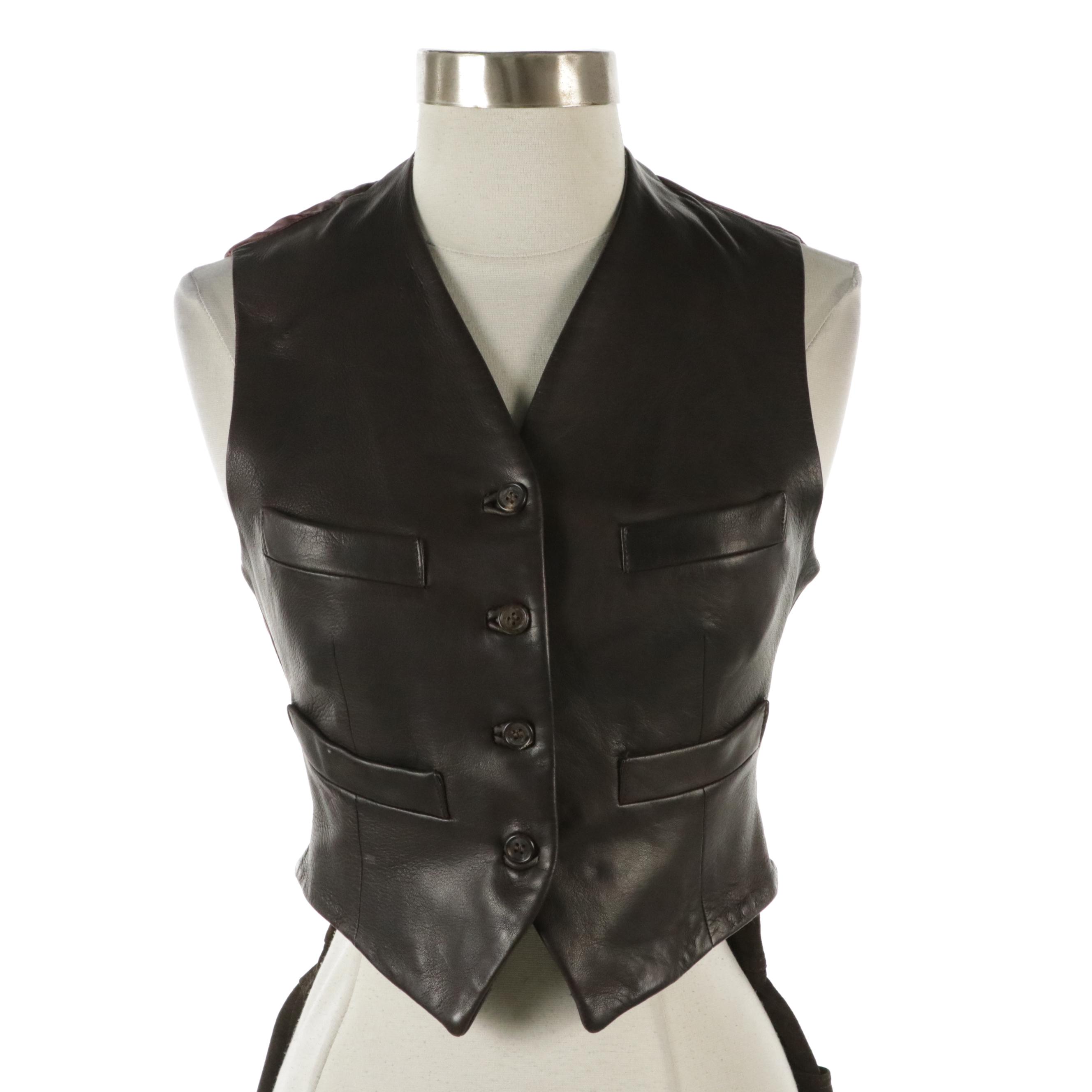 Vintage DKNY Brown Leather Vest with Genny Brown Leather Pants