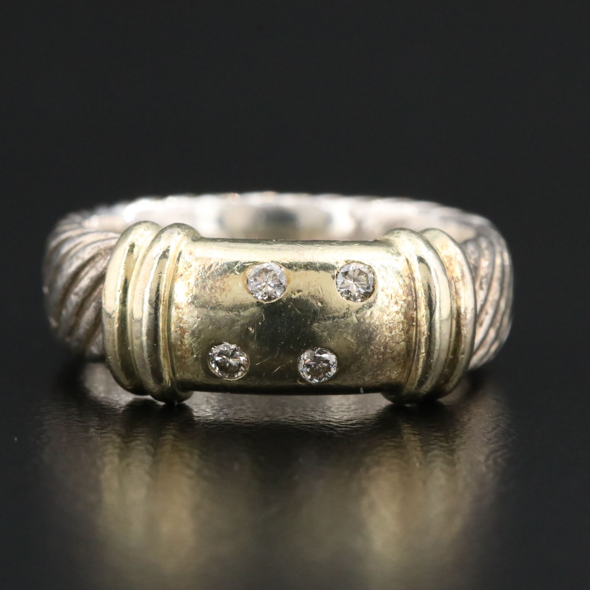 David Yurman Metro Sterling,14K and Diamond Ring