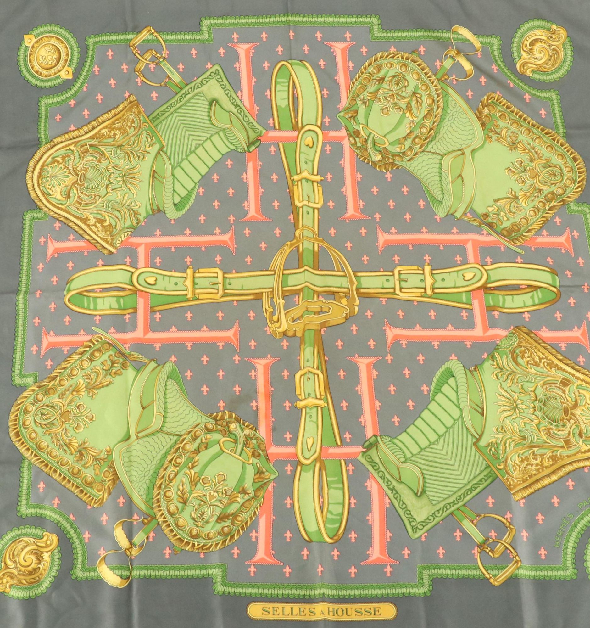 Hermès "Selles a Housse" Scarf 90 in Silk Twill