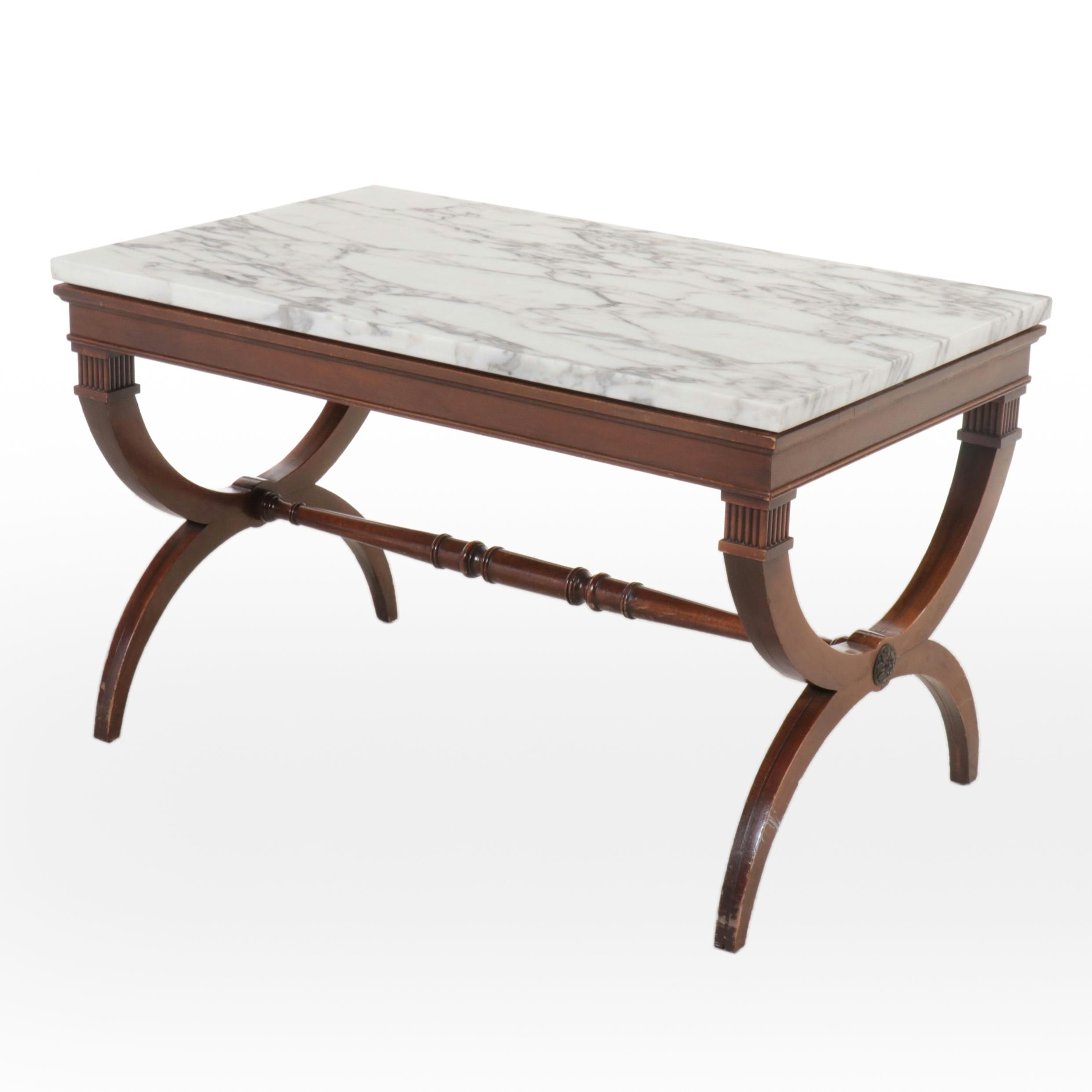 Grand Rapids Furniture Co. Neoclassical Style Curule Leg Marble Top Side Table