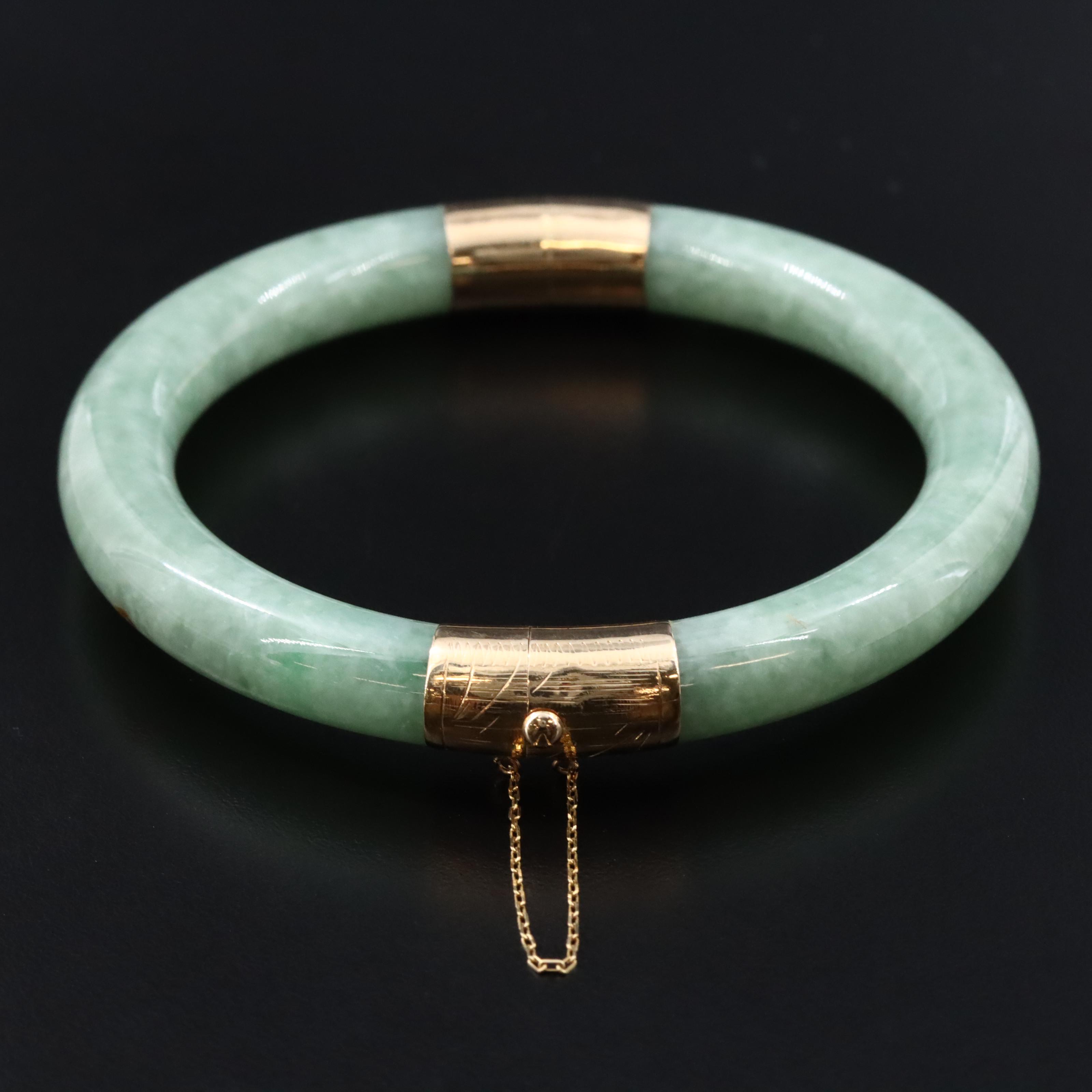 14K Jadeite Hinged Bangle Bracelet