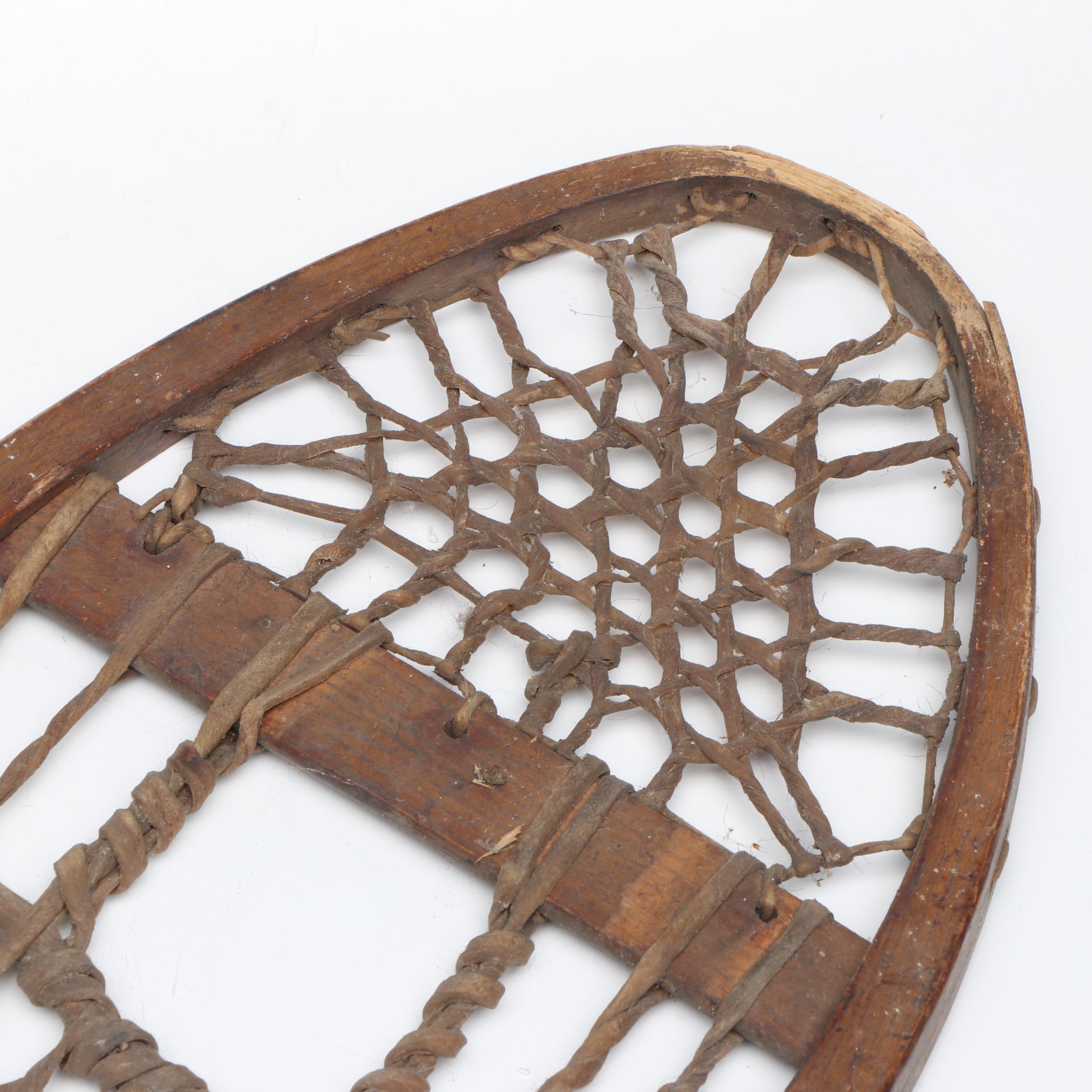 Pair of Oak, Wood and Rawhide Snowshoes, Antique