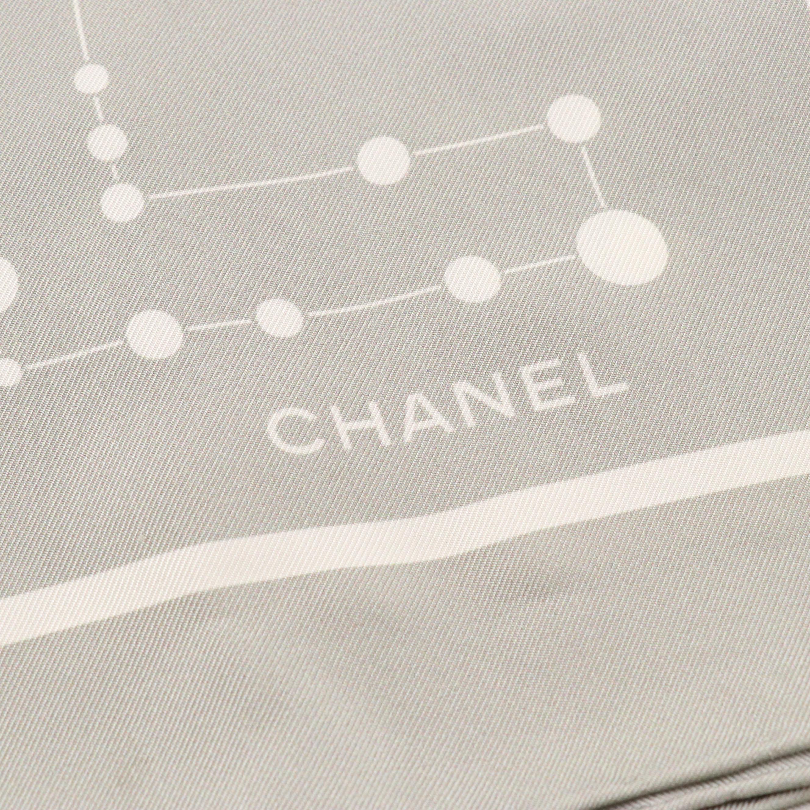 Chanel Camellia Constellation Logo Scarf 90 in Silk Twill