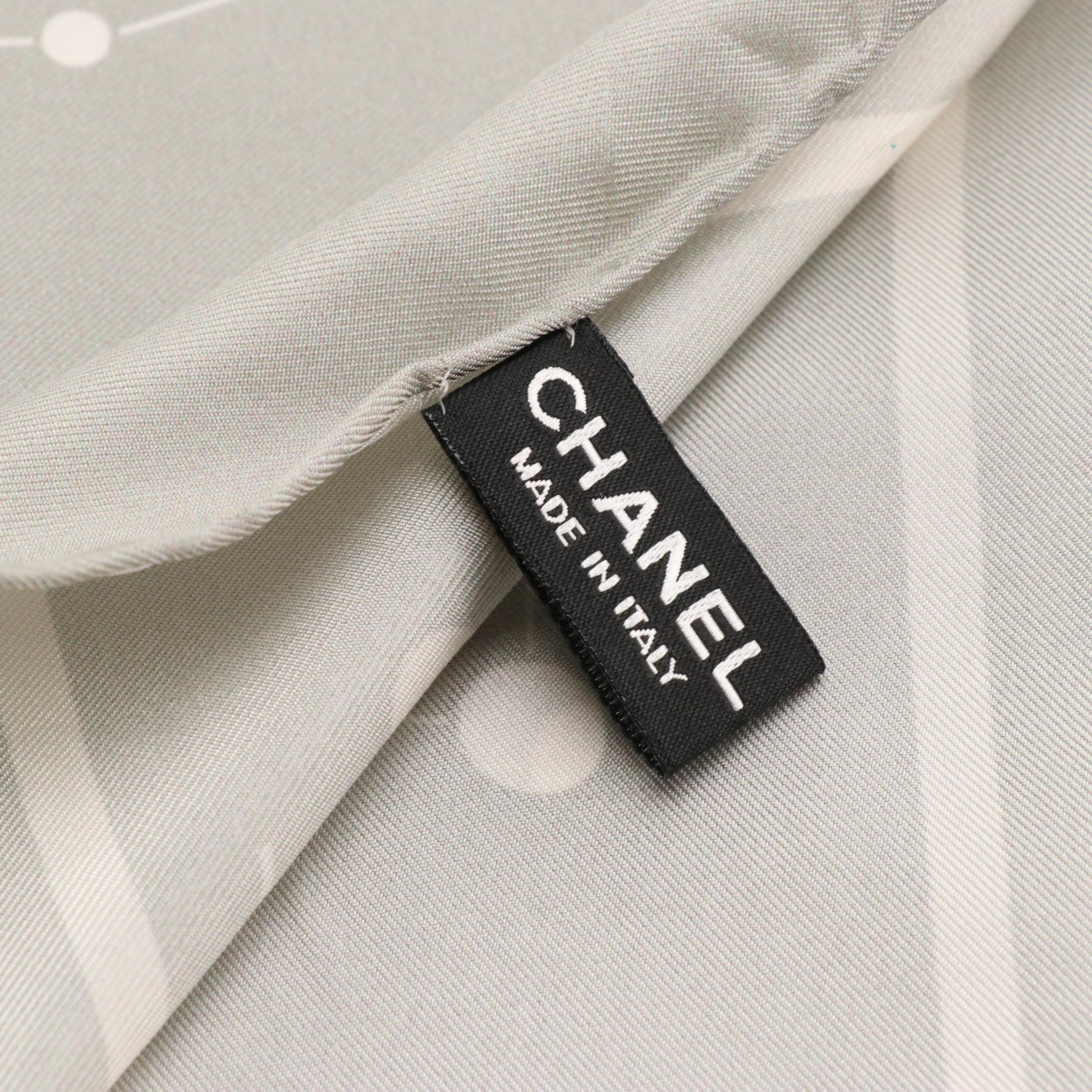 Chanel Camellia Constellation Logo Scarf 90 in Silk Twill