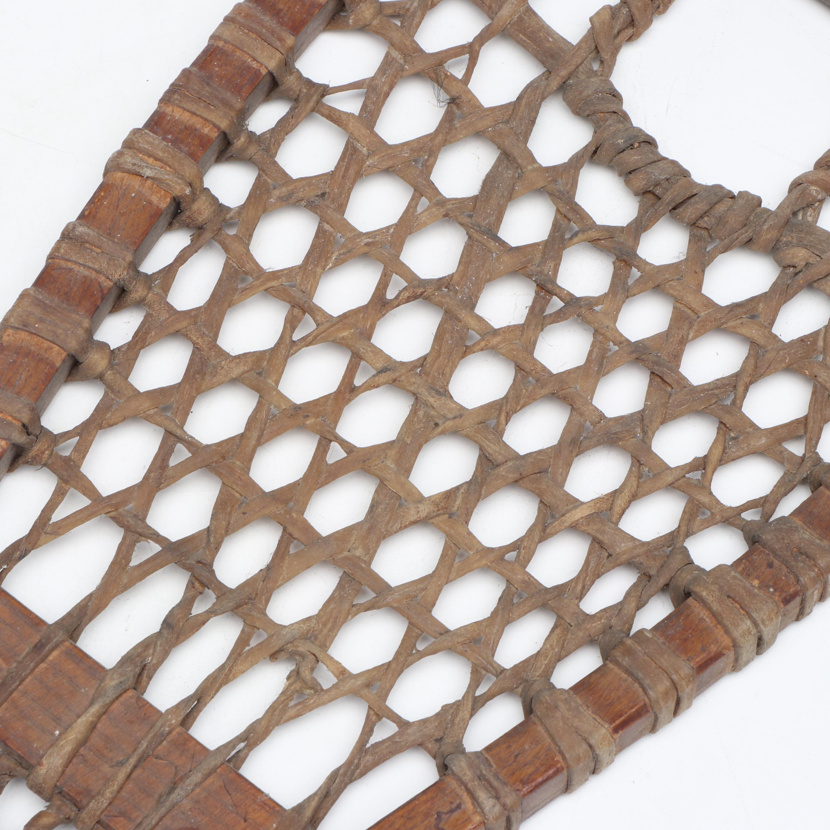 Pair of Oak, Wood and Rawhide Snowshoes, Antique