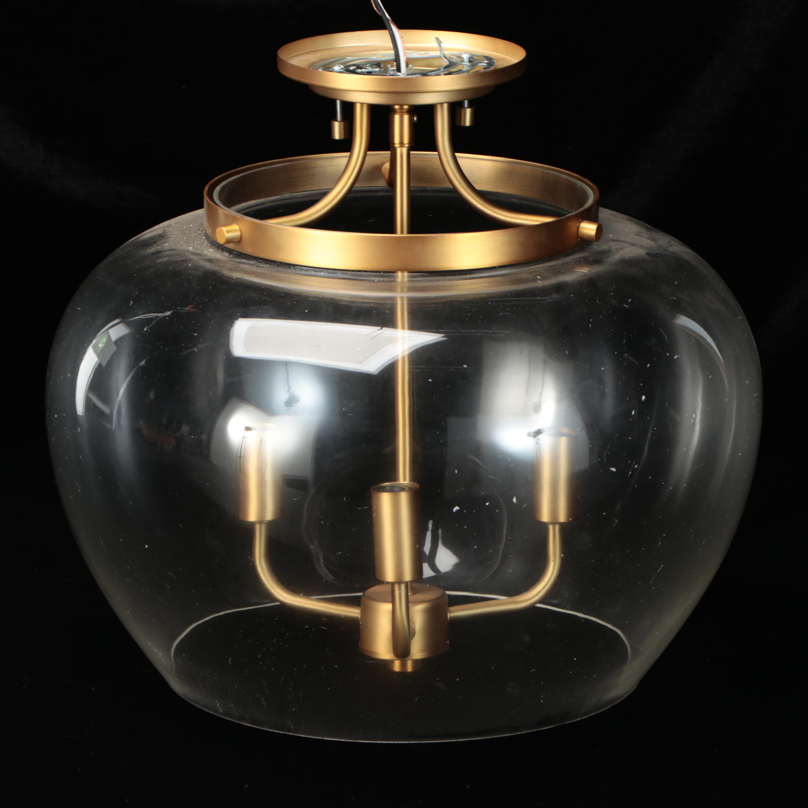 Clear Glass Orb and Brushed Gold Semi-Mount Pendant Light, 2021