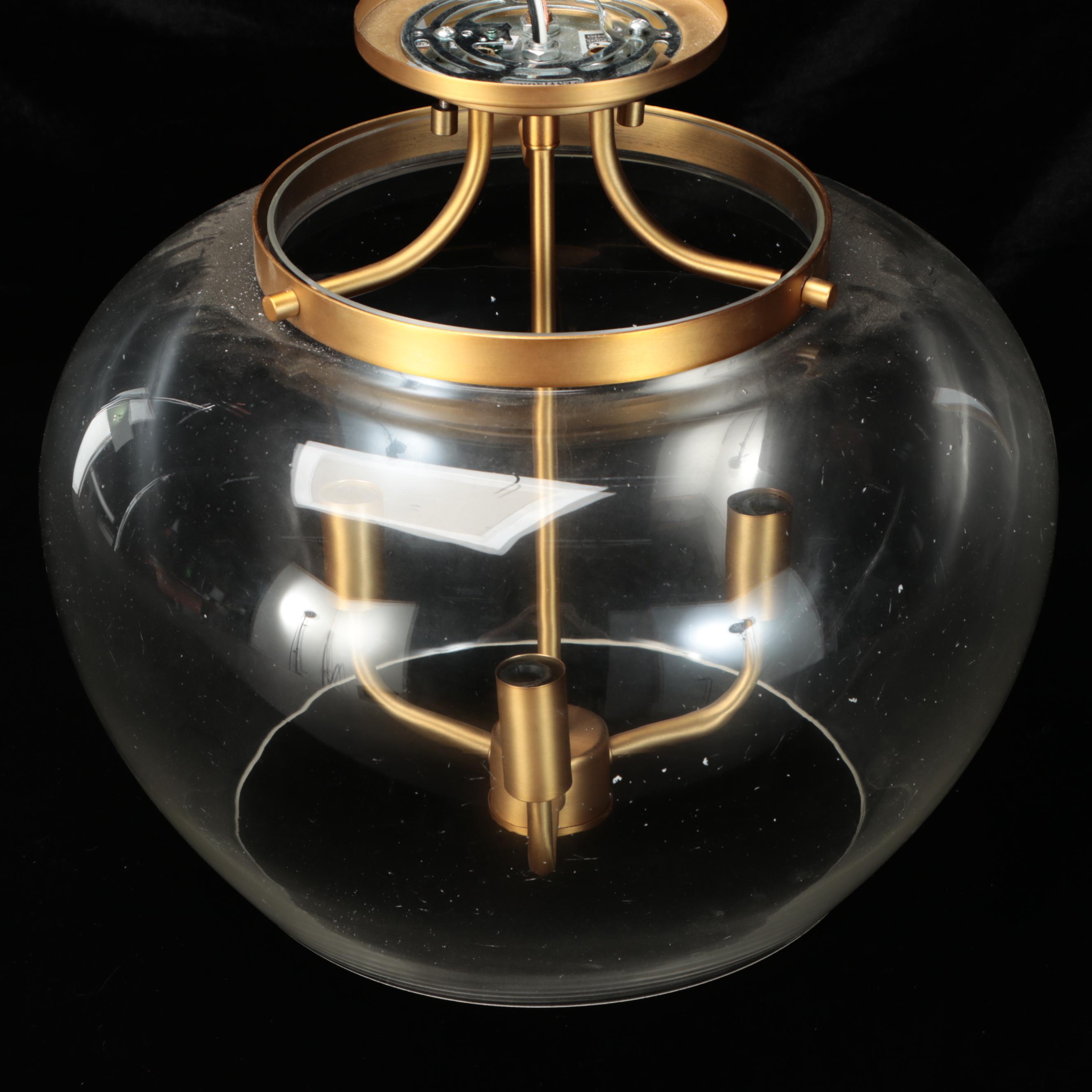 Clear Glass Orb and Brushed Gold Semi-Mount Pendant Light, 2021