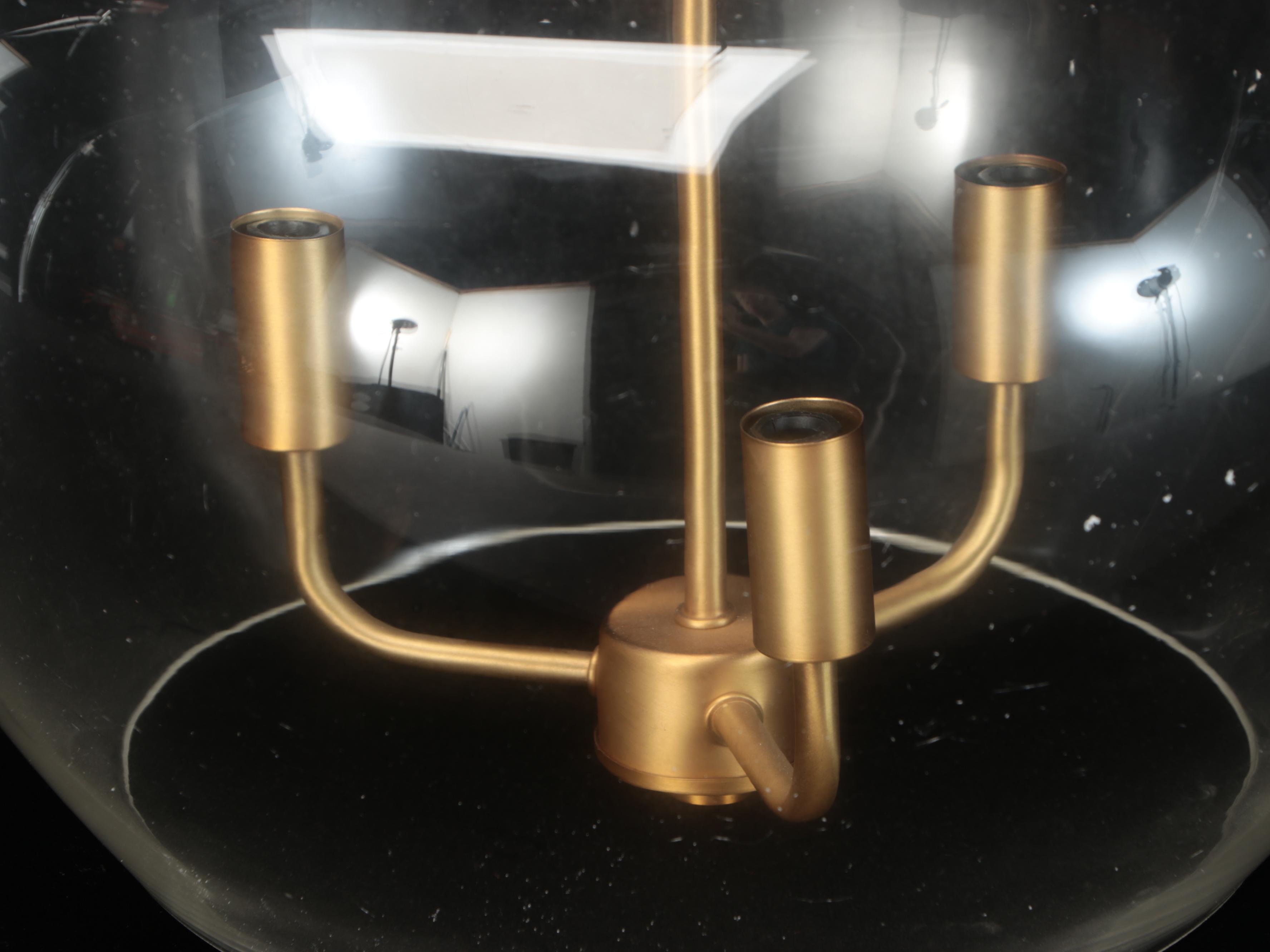 Clear Glass Orb and Brushed Gold Semi-Mount Pendant Light, 2021