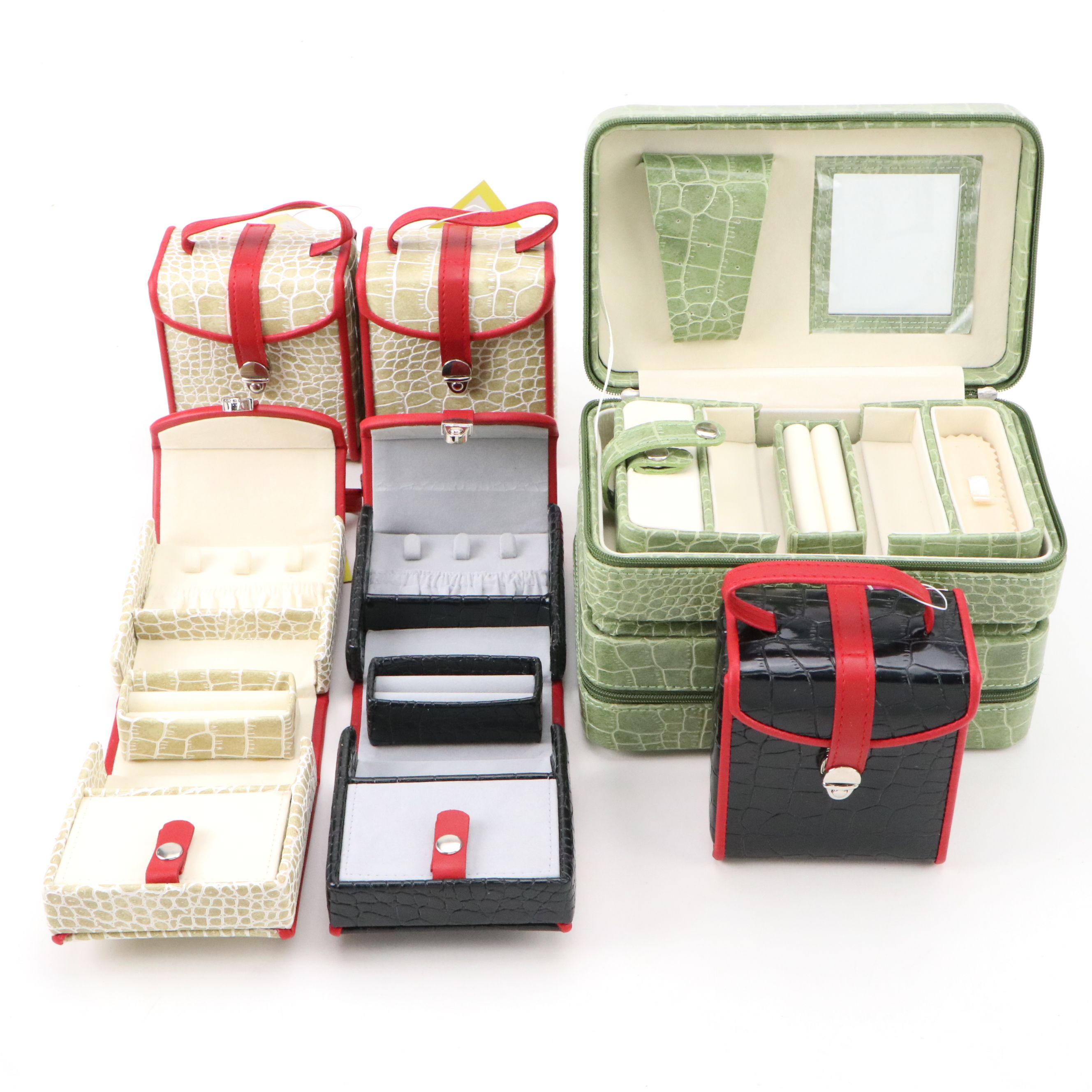 Alten International Faux Crocodile Embossed Travel Jewelry Cases