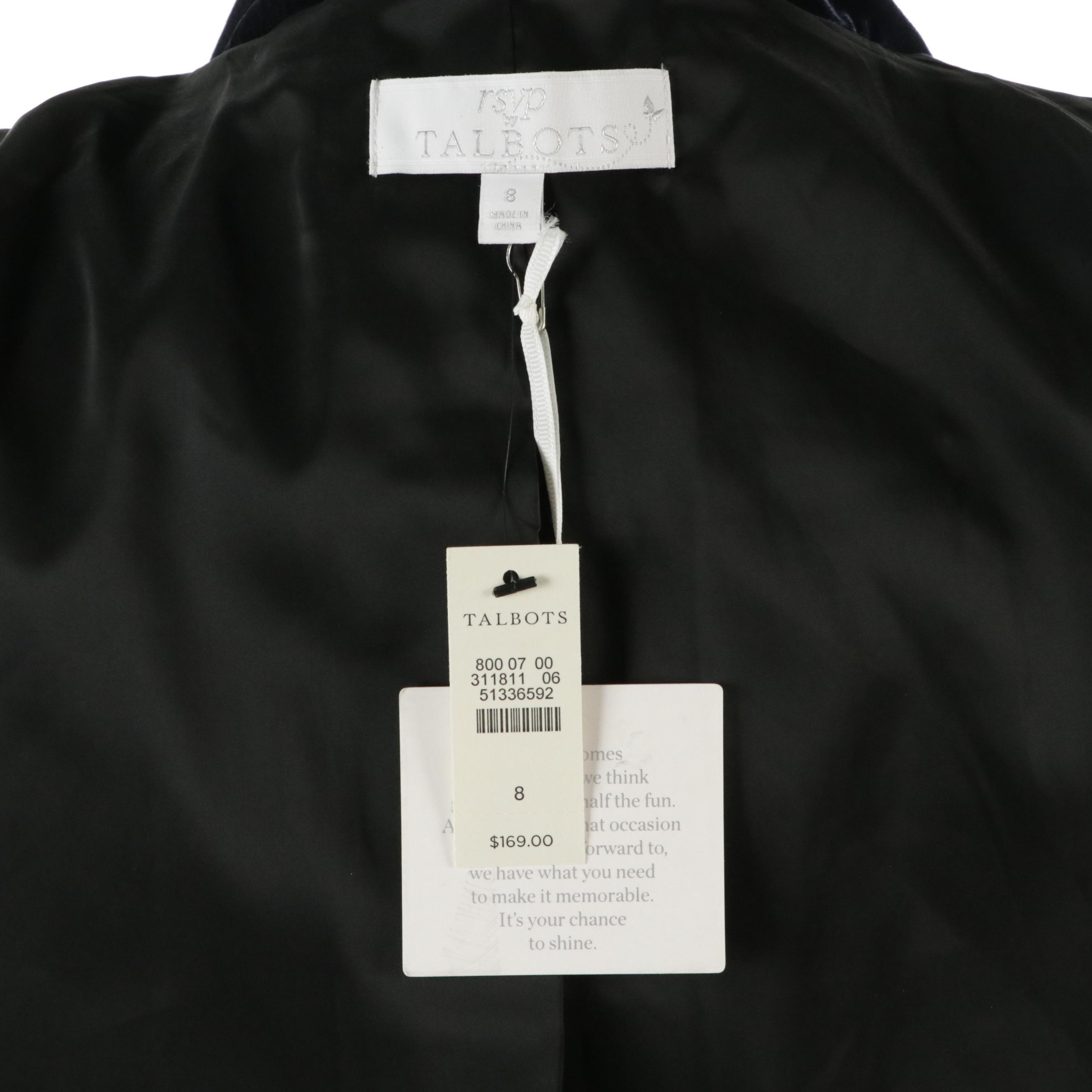 Talbots Silk Blend Pant Set, Sleeveless Lace Dress, and Velvet Jacket