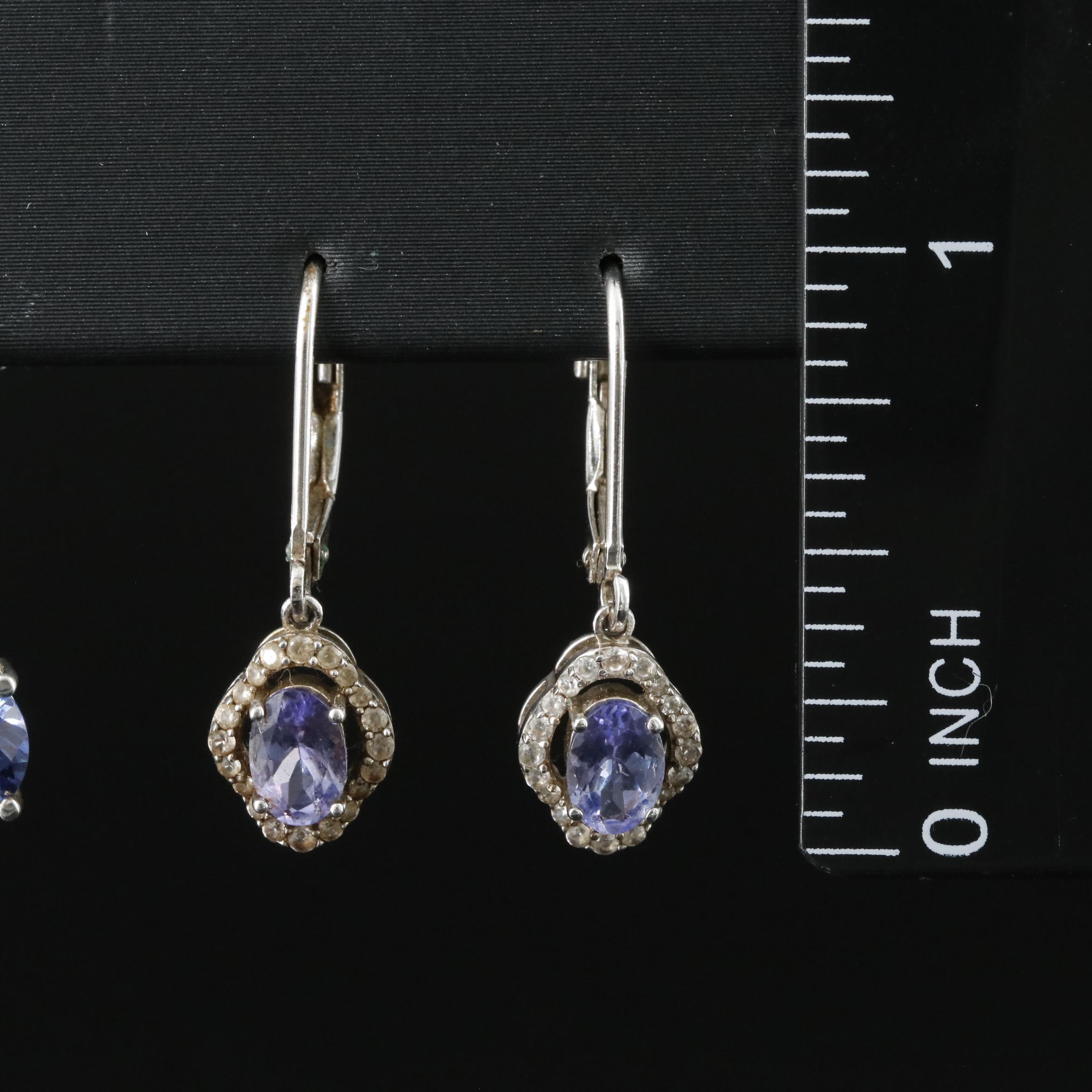 Sterling CZ, Tanzanite and White Zircon Earrings