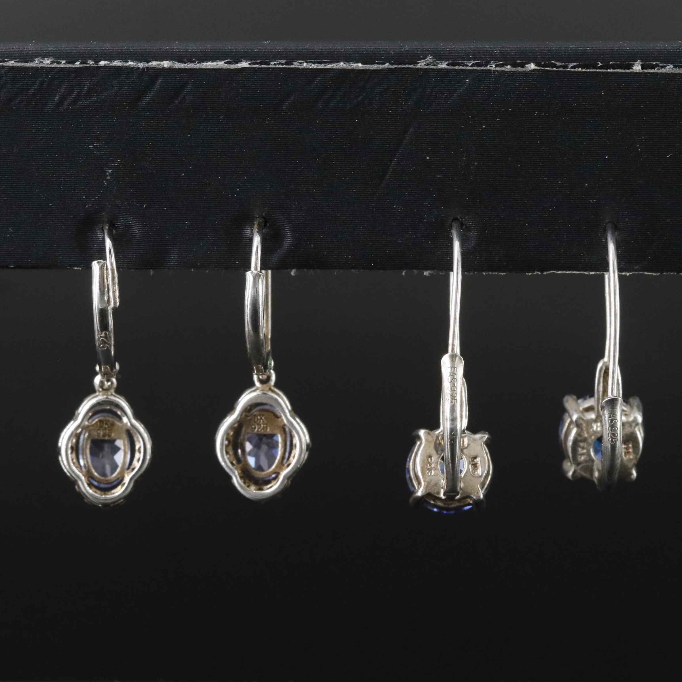 Sterling CZ, Tanzanite and White Zircon Earrings