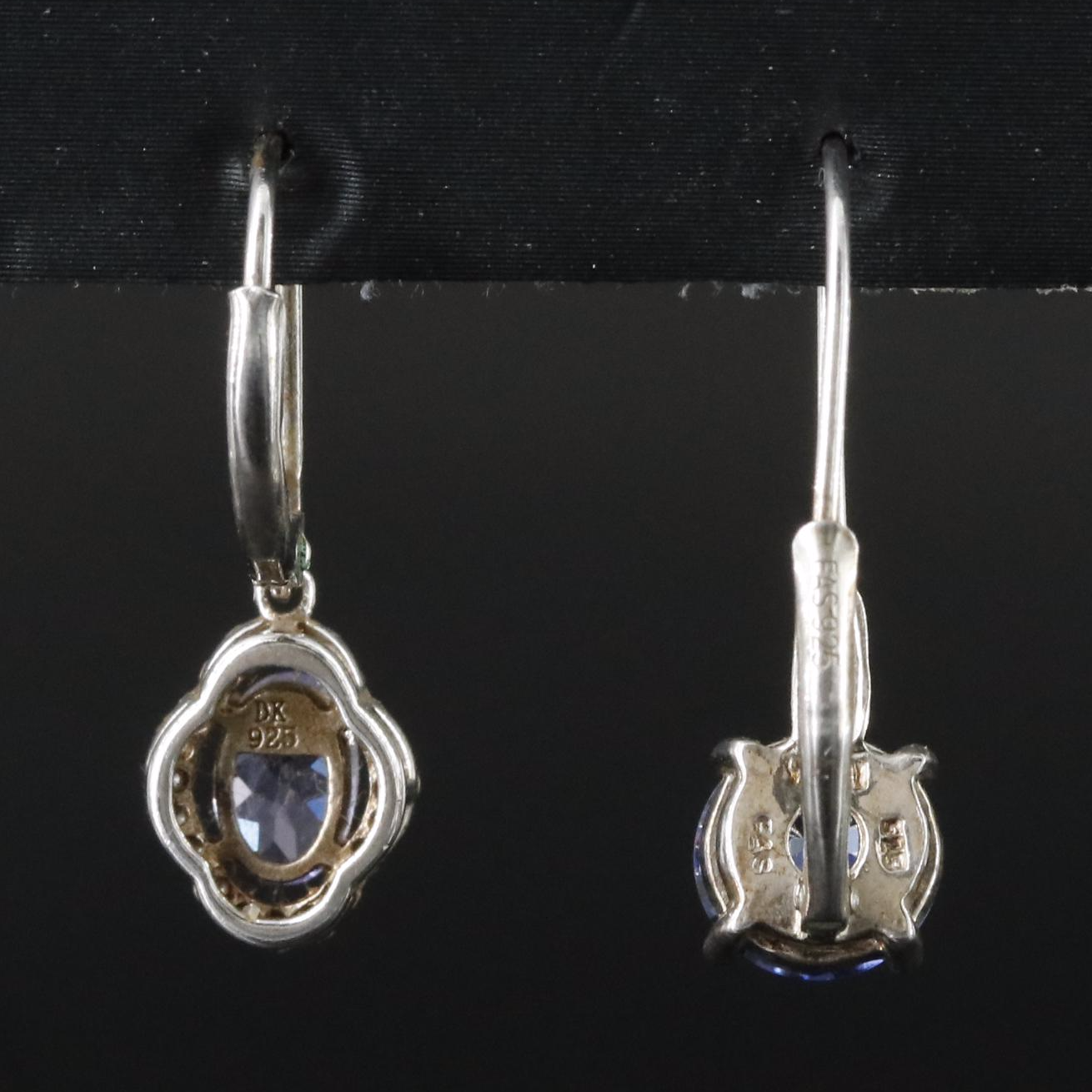 Sterling CZ, Tanzanite and White Zircon Earrings