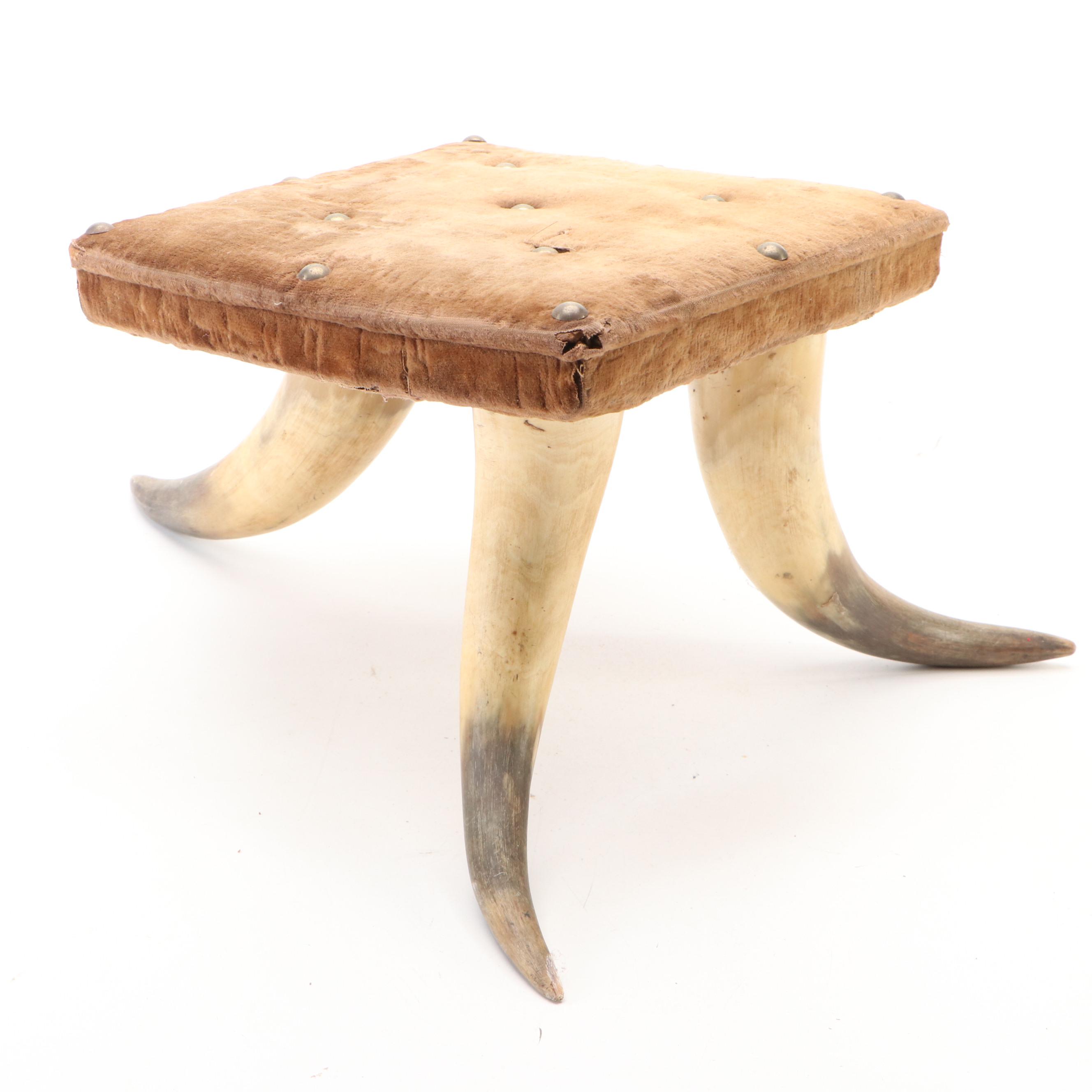 Folk Art Horn Footed Footstool