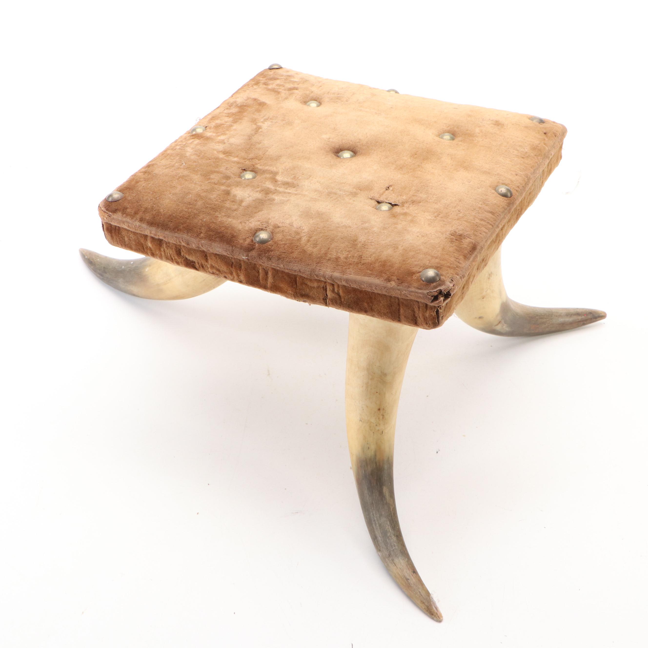 Folk Art Horn Footed Footstool