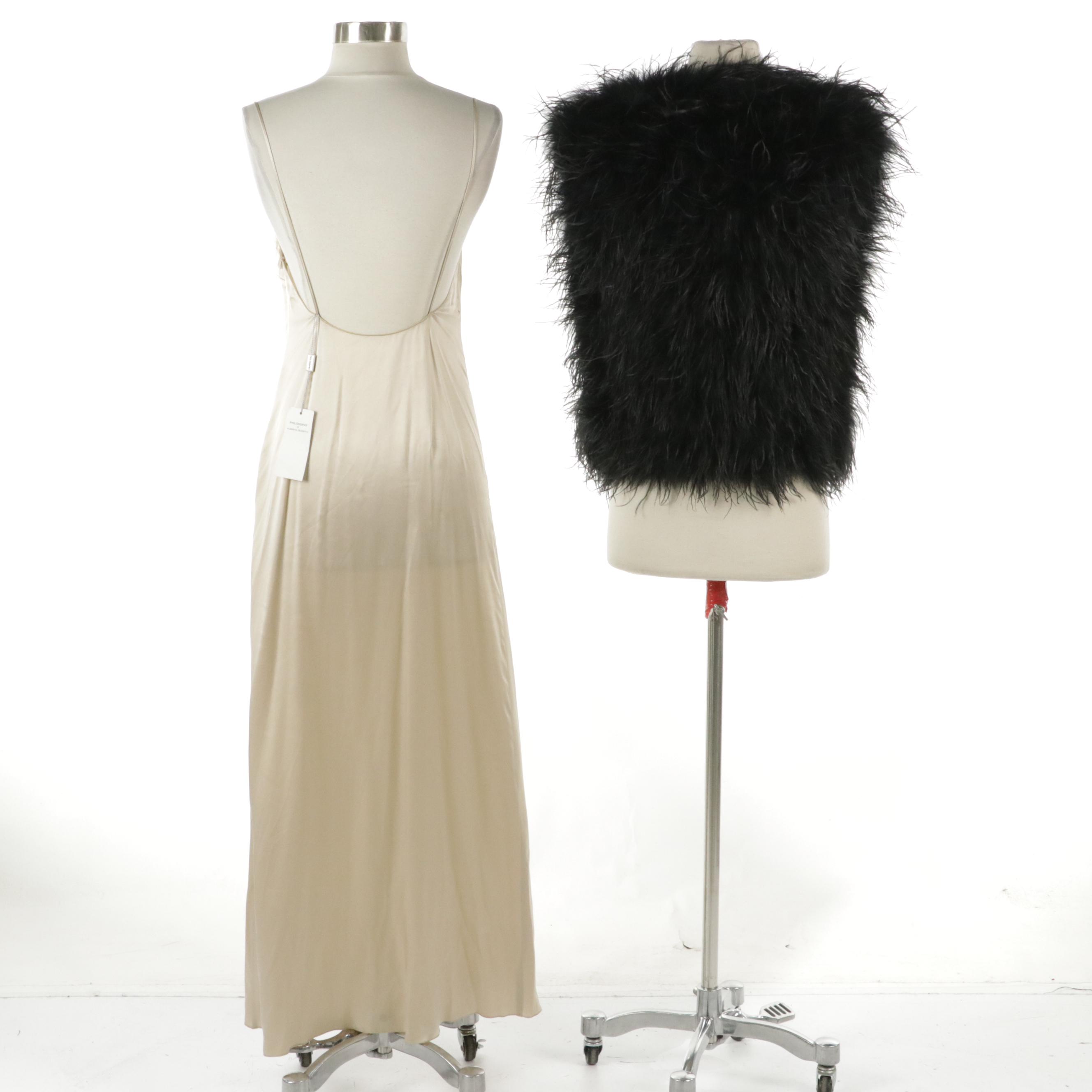 Philosophy di Alberta Ferretti Beaded Slip Dress and Other Boa Feather Vest