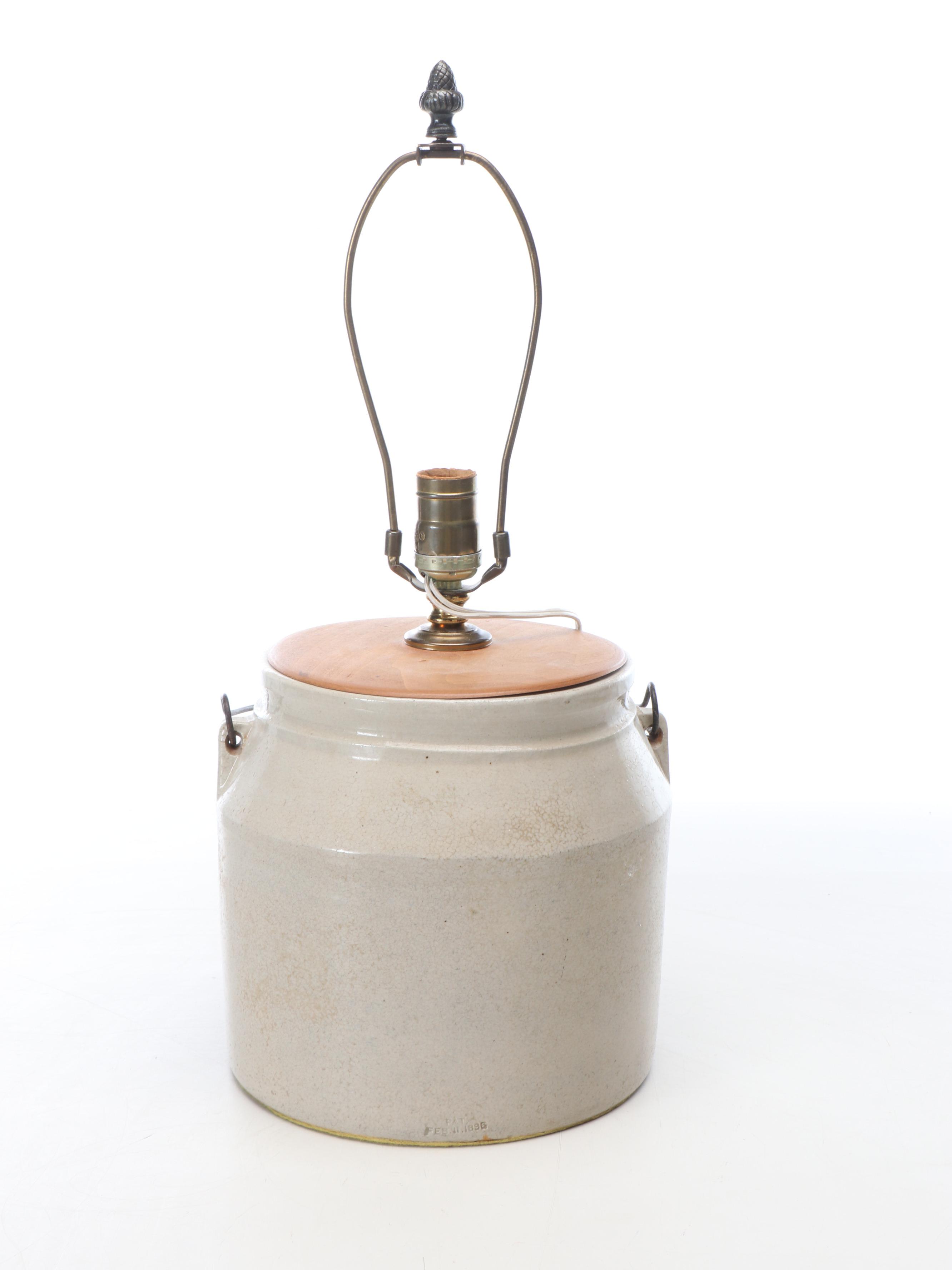 Antique Stoneware Jug French Adapted as Table Lamp, Vintage