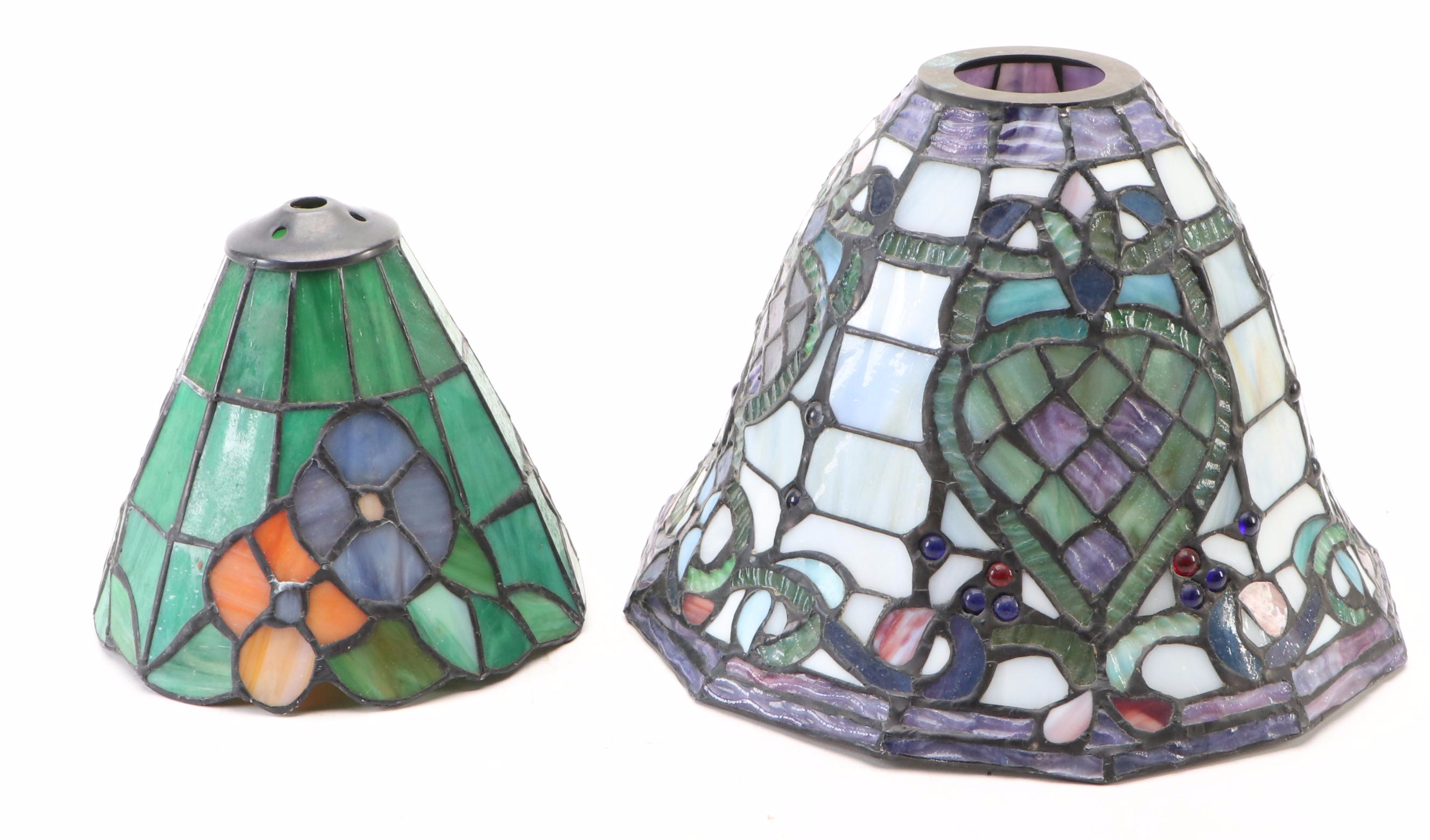 Victorian Style and Floral Slag Glass Shades with Hurricane Candle Shade