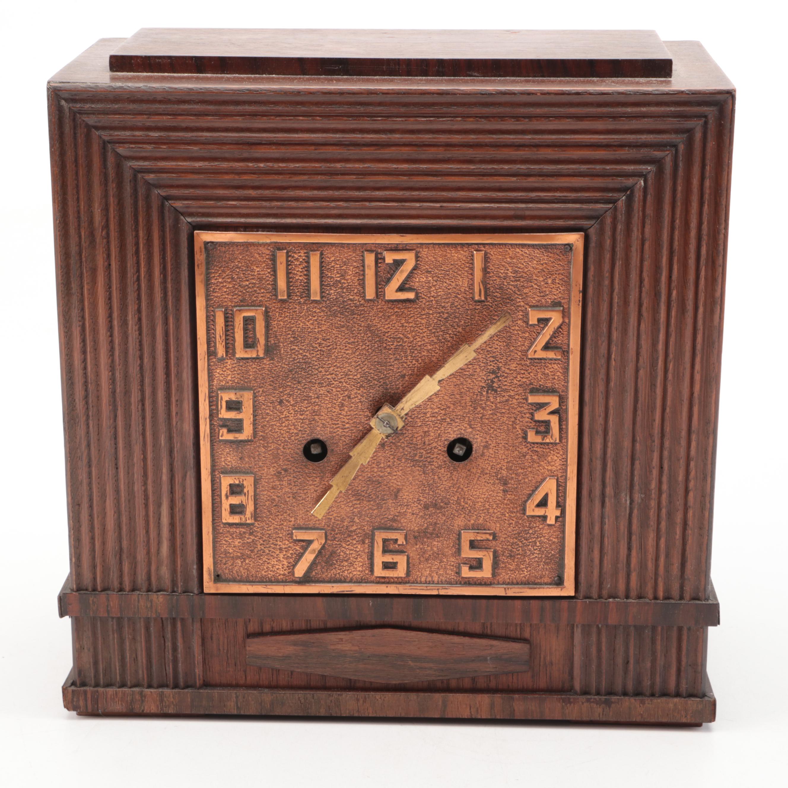 Art Deco Style Copper Finish Wooden Mantel Clock