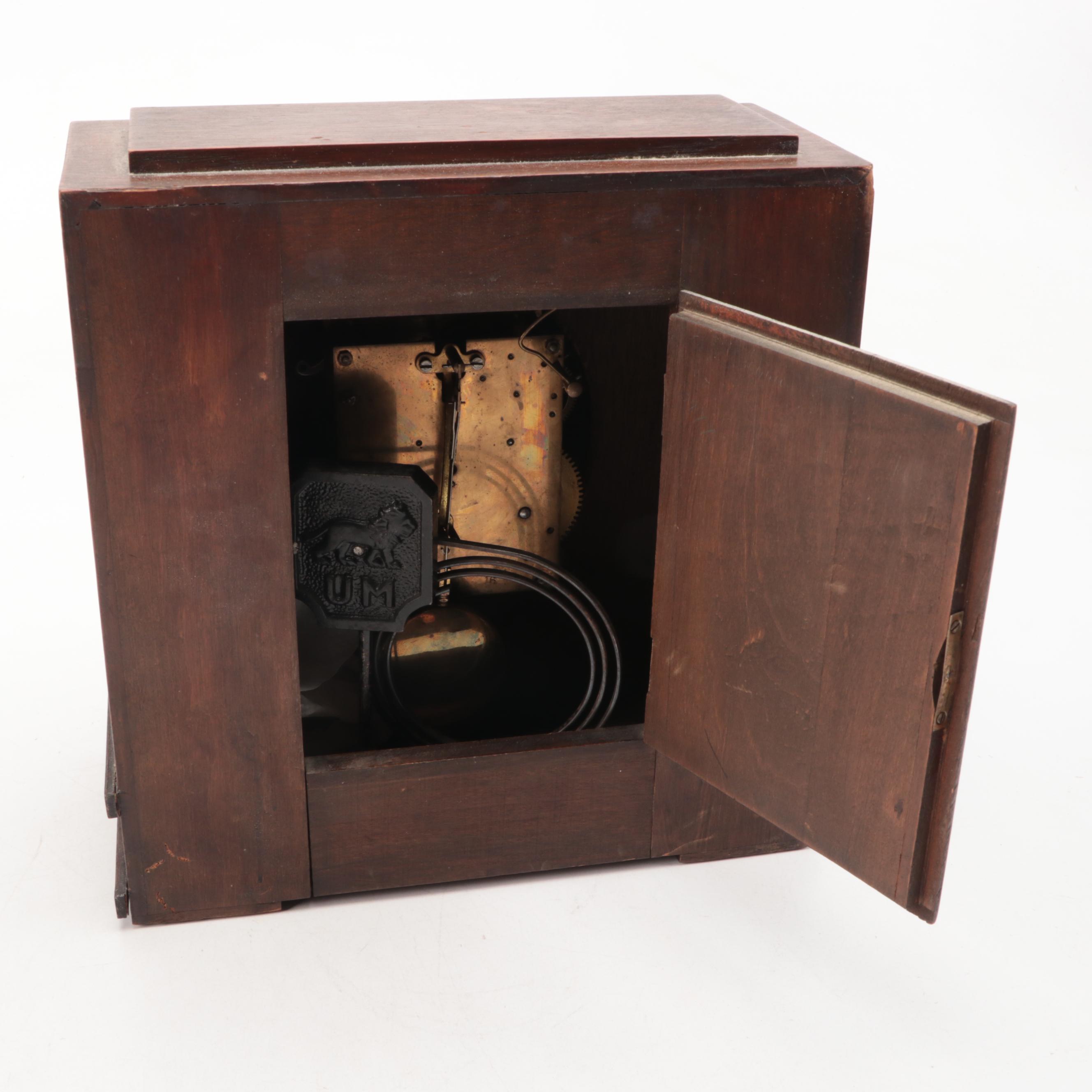 Art Deco Style Copper Finish Wooden Mantel Clock