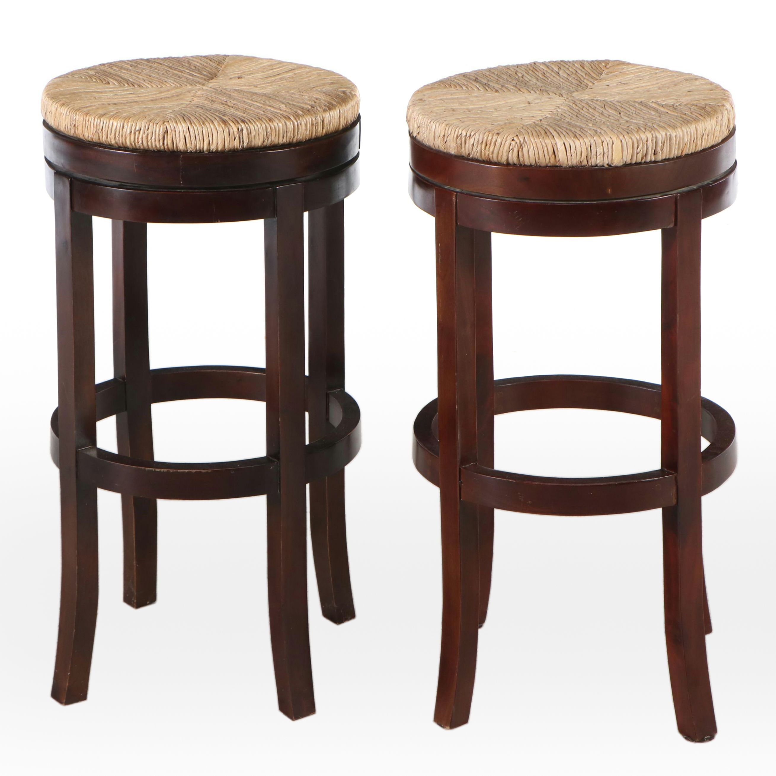 Pair of Wooden Barstools with Woven Seats