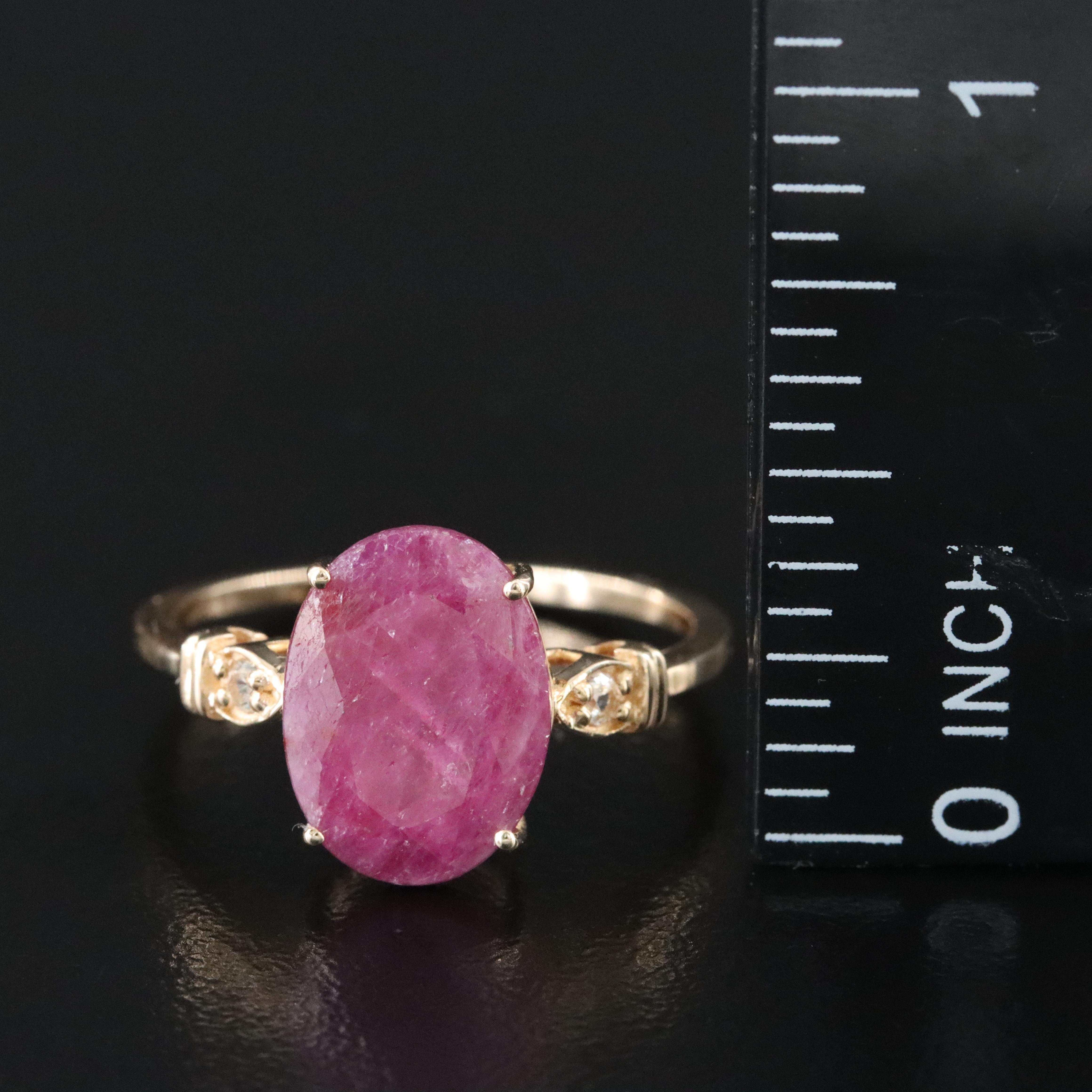 14K Filled Corundum and White Sapphire Ring