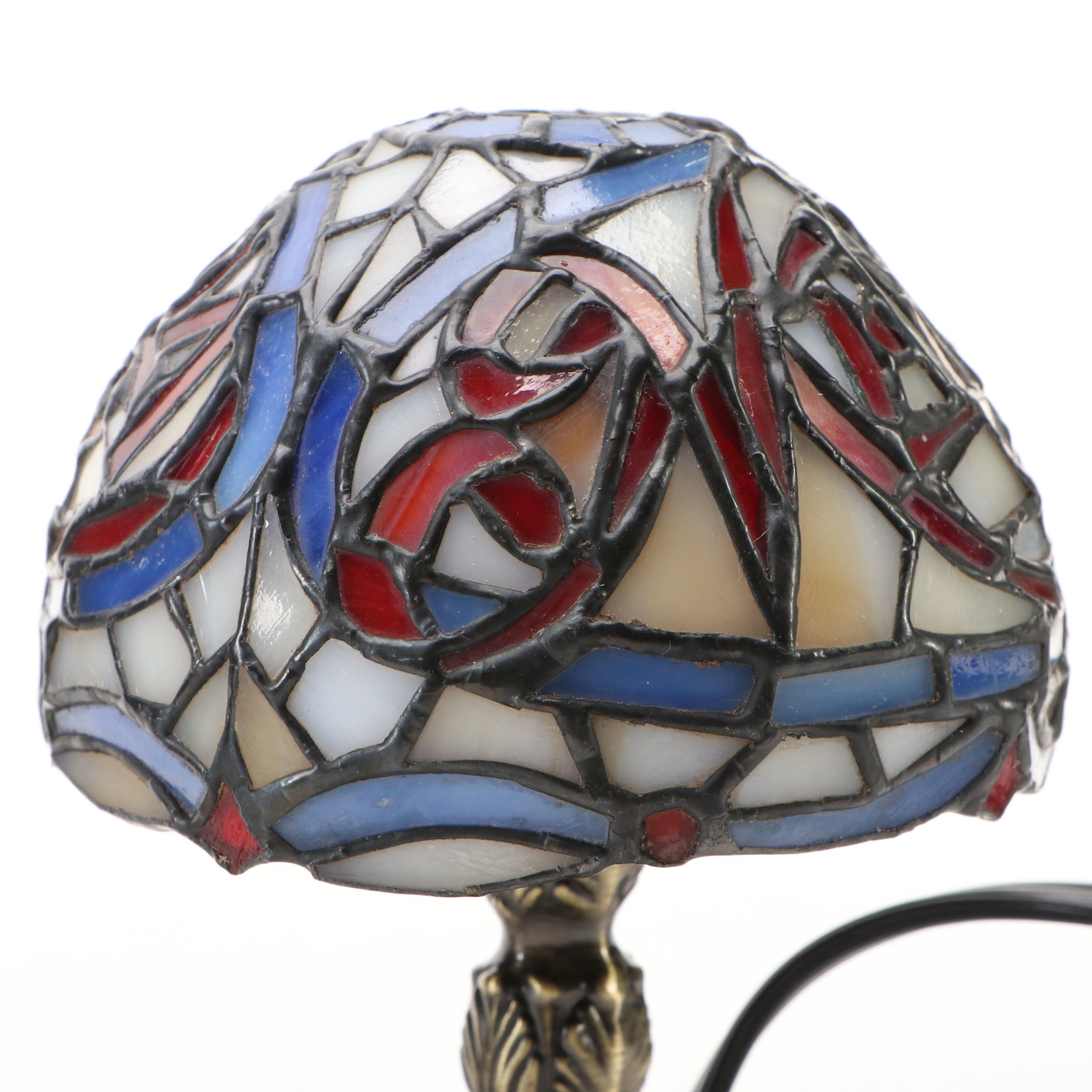 Pair of Accent Lamps with "Meyda" Novelty Slag Glass Shades, Vintage