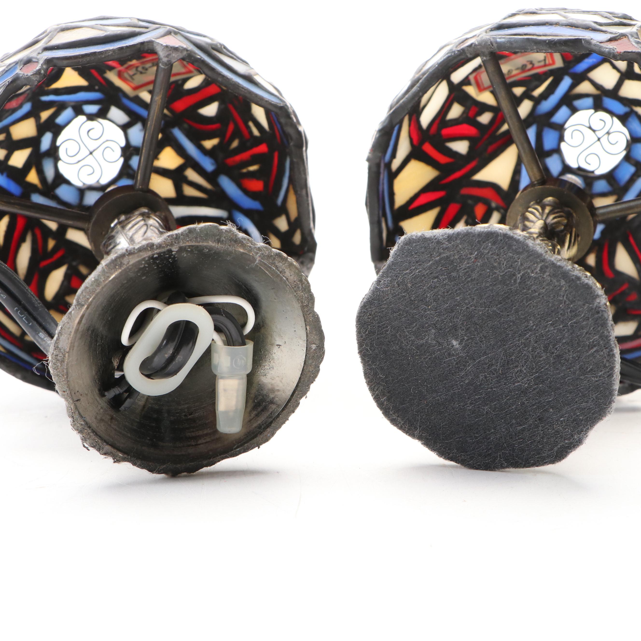 Pair of Accent Lamps with "Meyda" Novelty Slag Glass Shades, Vintage