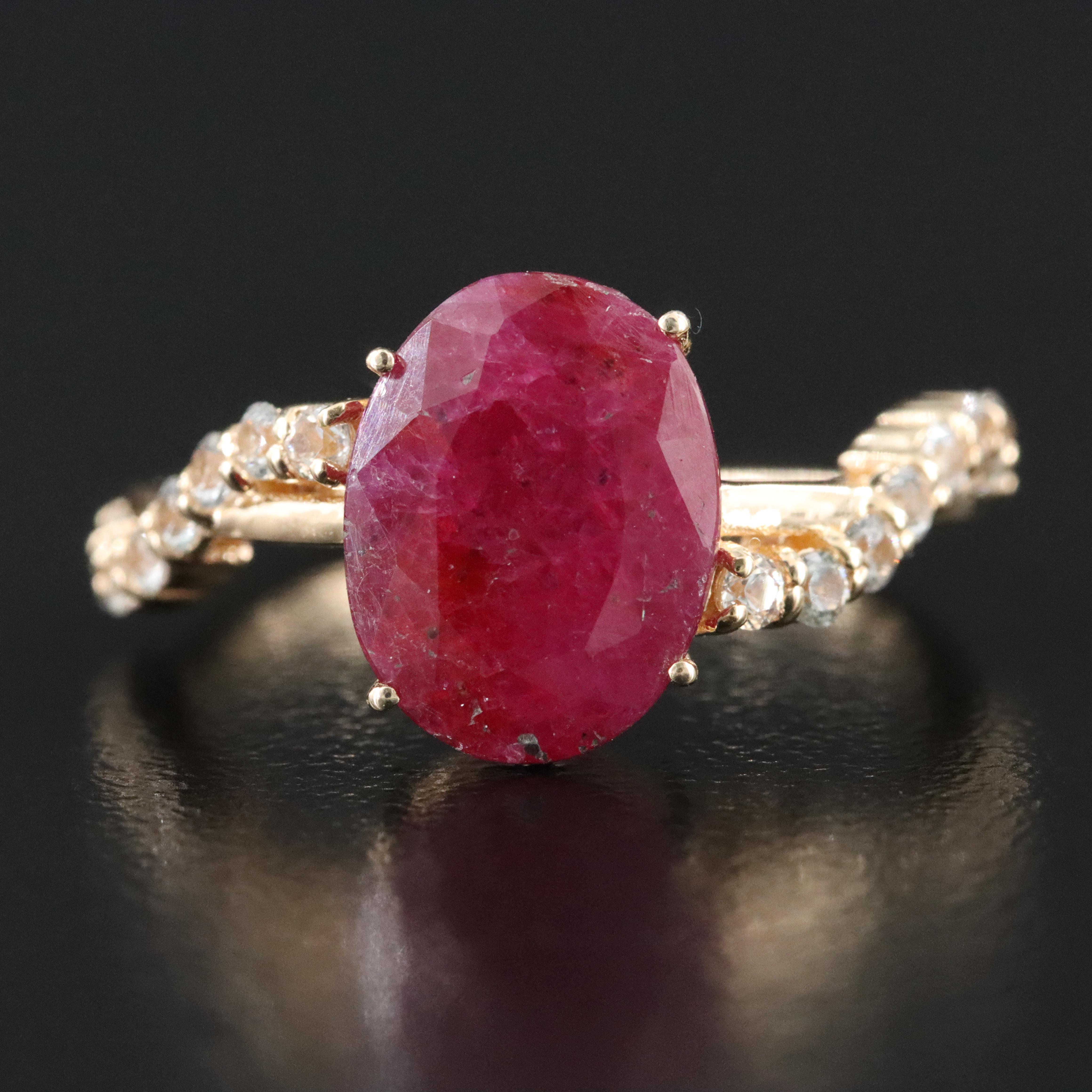 14K Filled Corundum and White Sapphire Ring