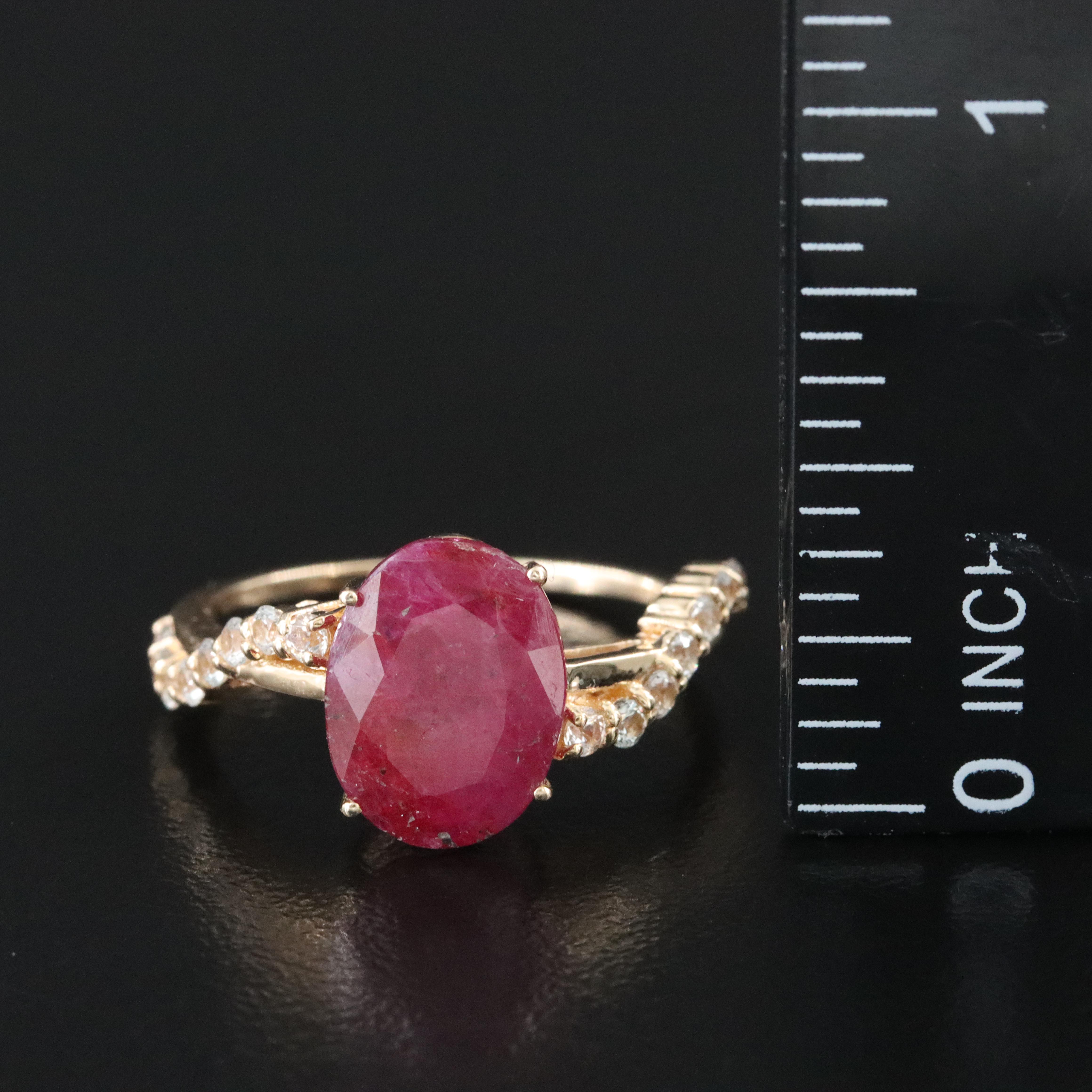 14K Filled Corundum and White Sapphire Ring