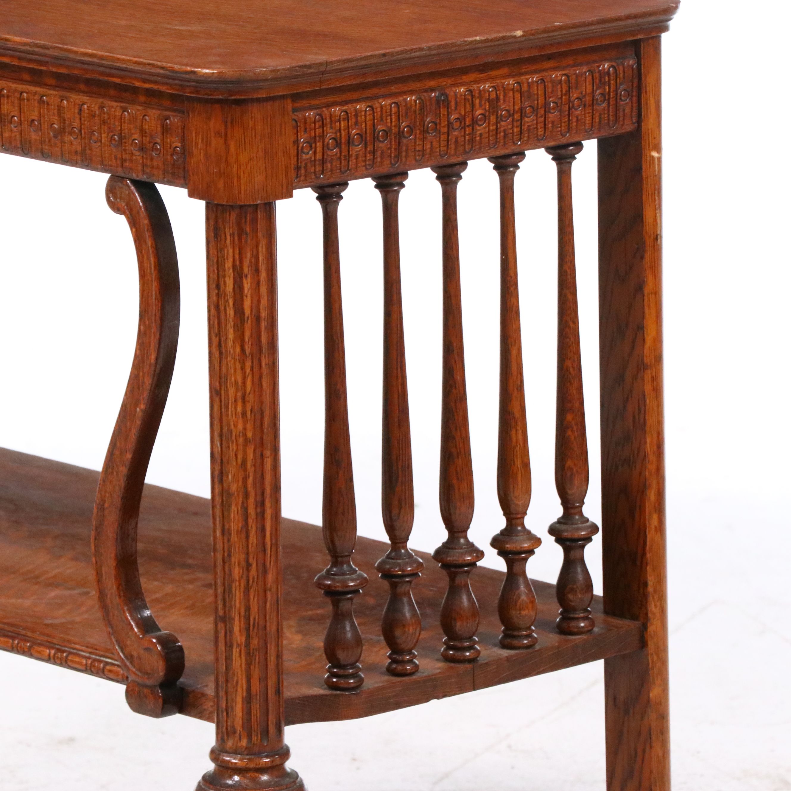 Late Victorian Style Oak Two-Tier Console Table,  Early 20th Century