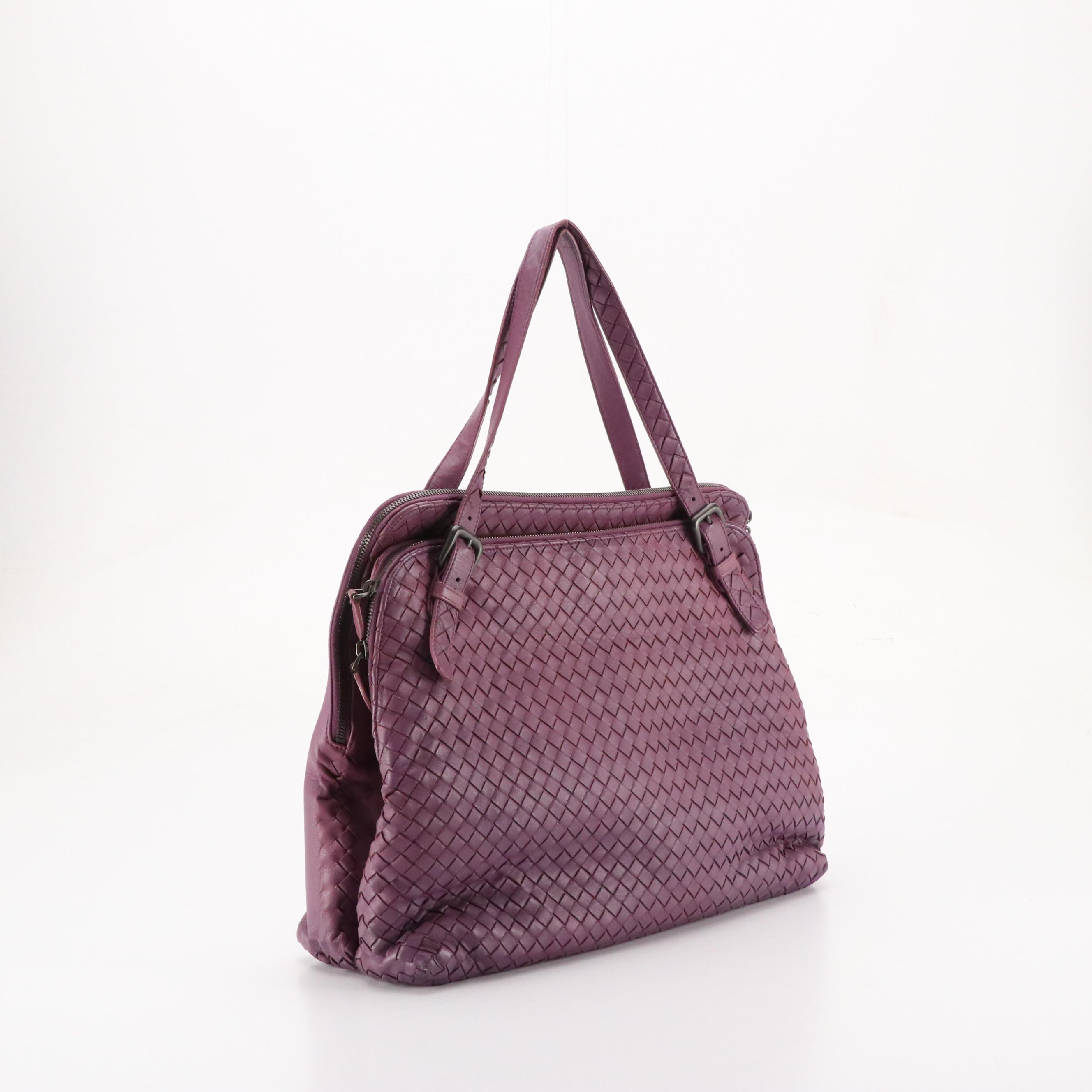 Bottega Veneta Folding Multi-Compartment Work Tote in Violet Intrecciato Leather