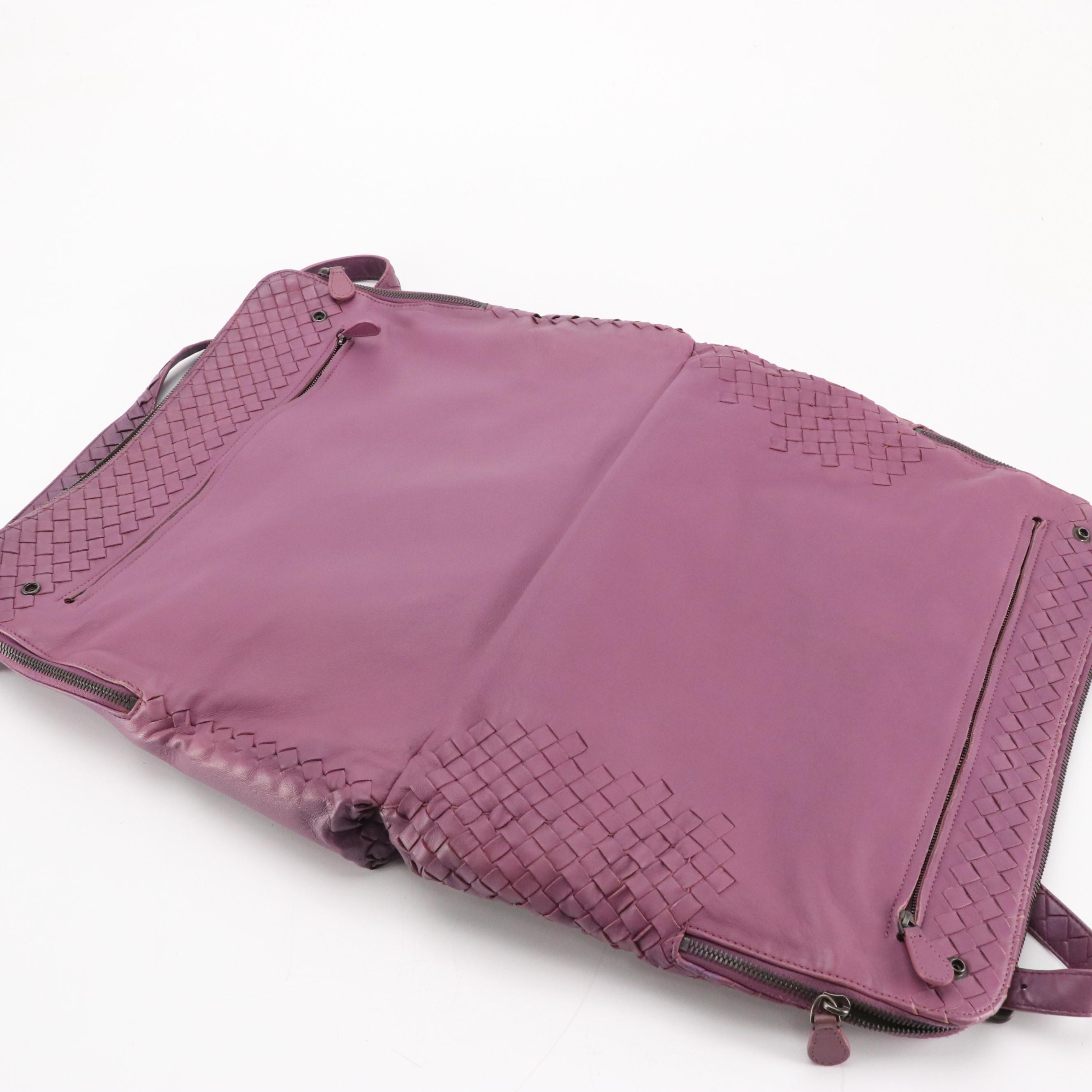 Bottega Veneta Folding Multi-Compartment Work Tote in Violet Intrecciato Leather