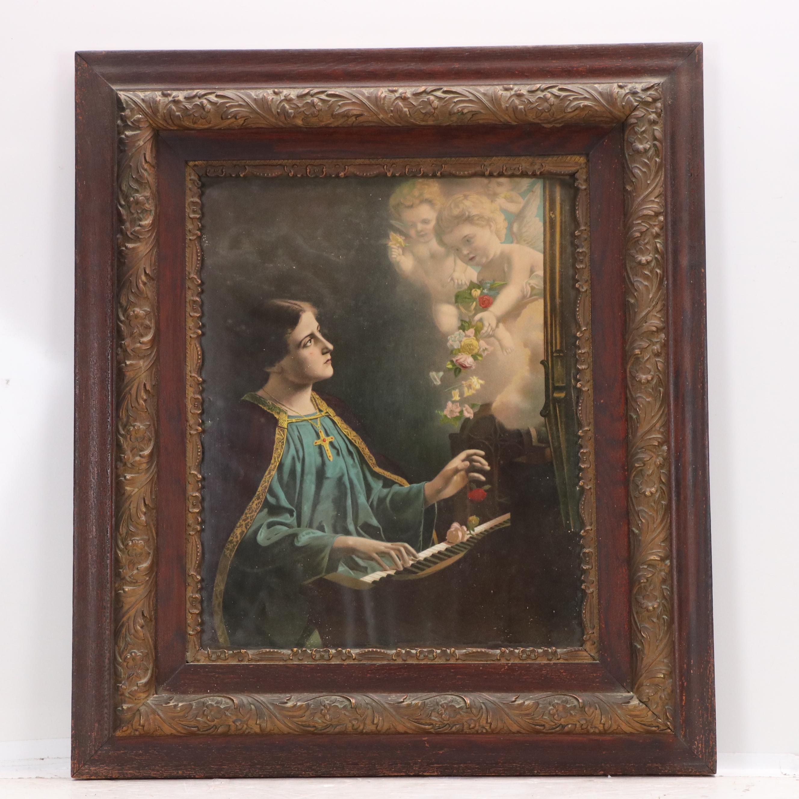 Religious Collotypes of St. Cecilia at the Piano and "The Light of the World"