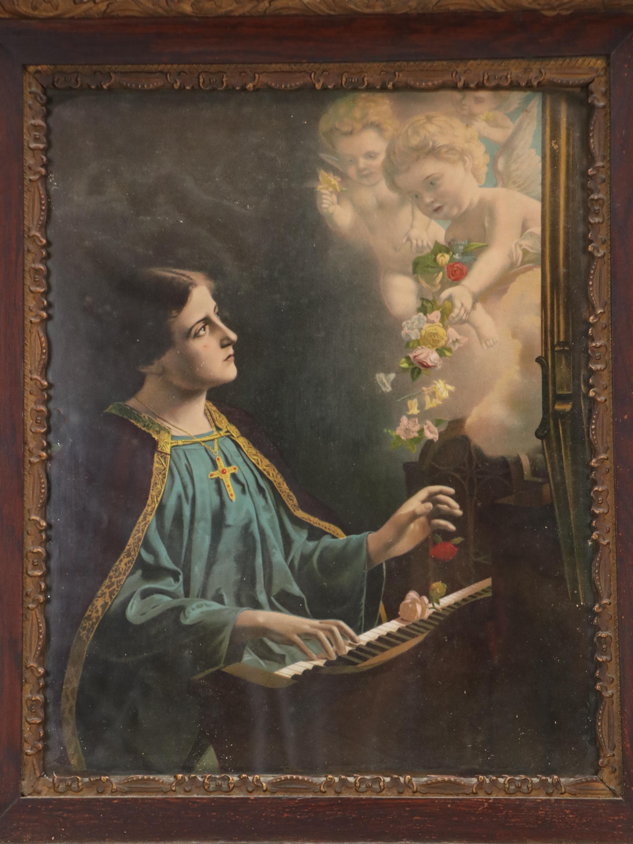 Religious Collotypes of St. Cecilia at the Piano and "The Light of the World"