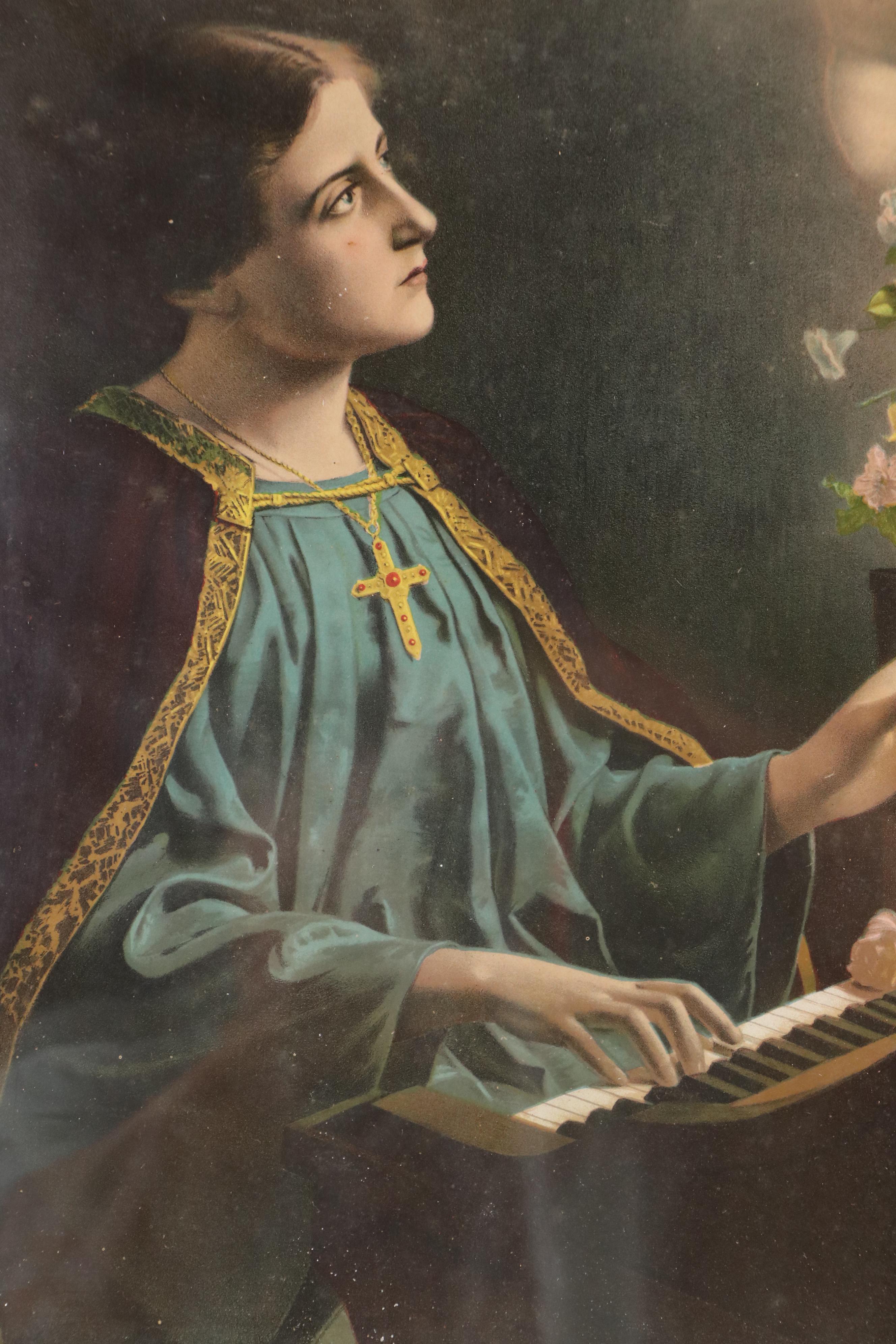 Religious Collotypes of St. Cecilia at the Piano and "The Light of the World"