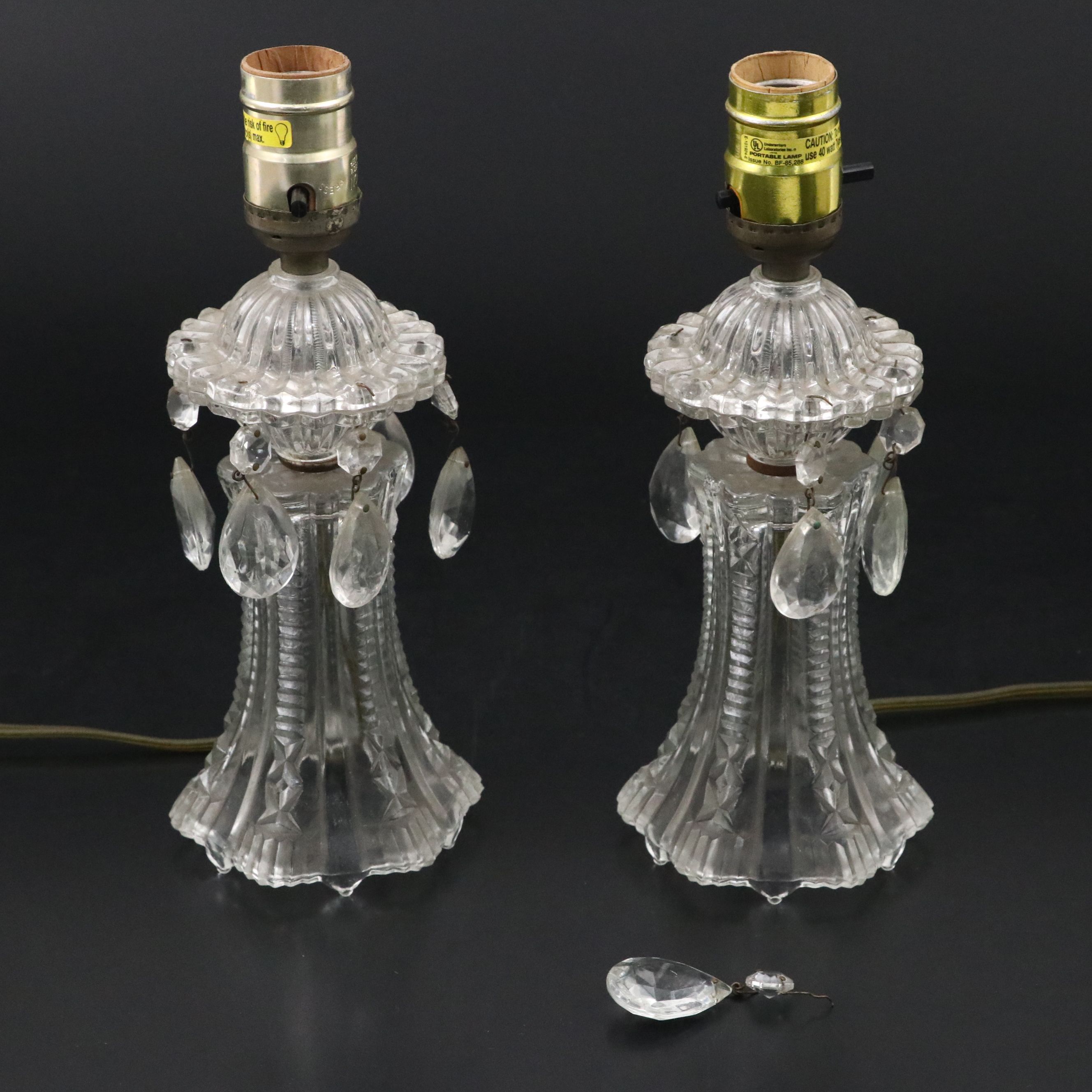 Pair of Glass Boudoir Prism Vanity Table Lamps