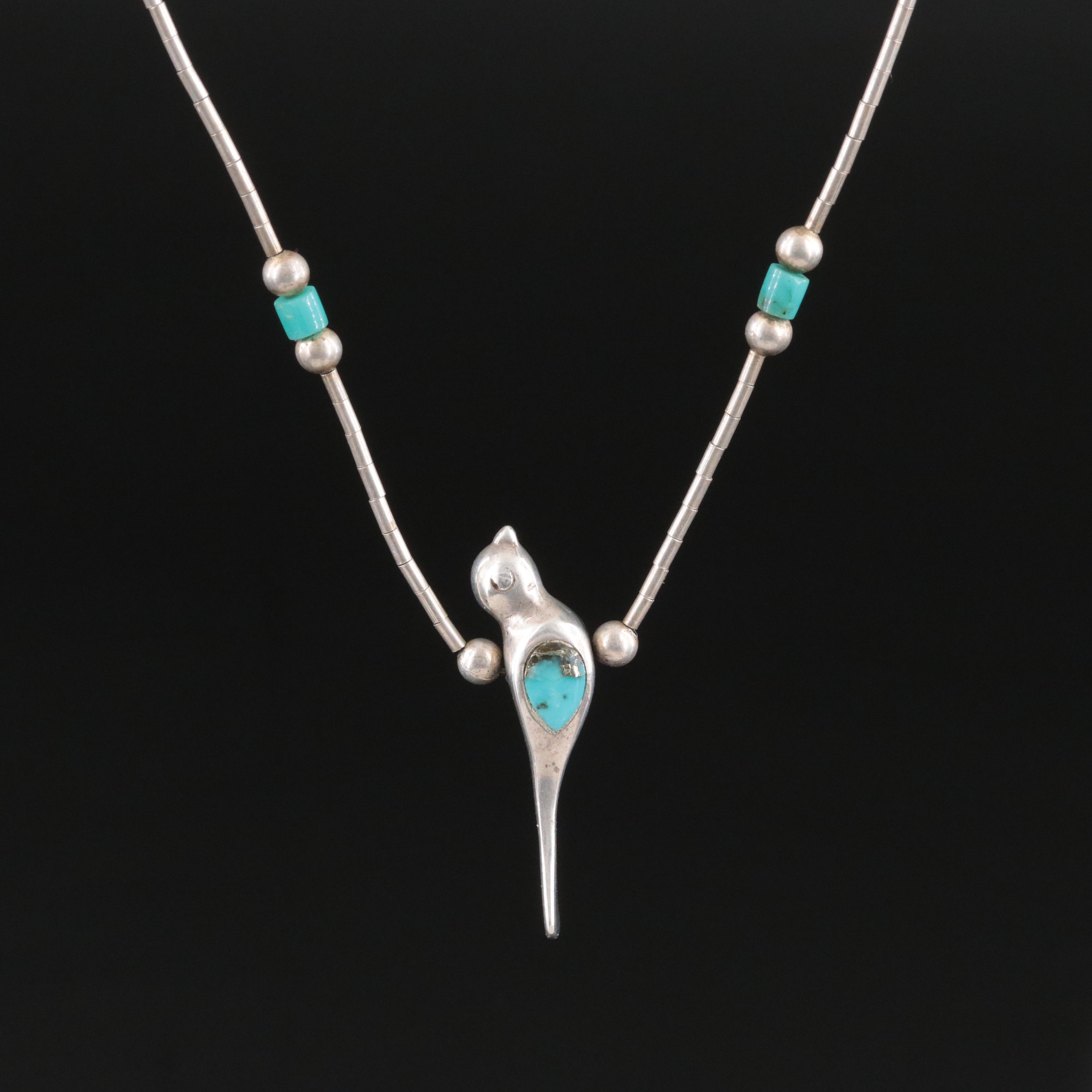 Western Style Sterling Turquoise Bird Necklace